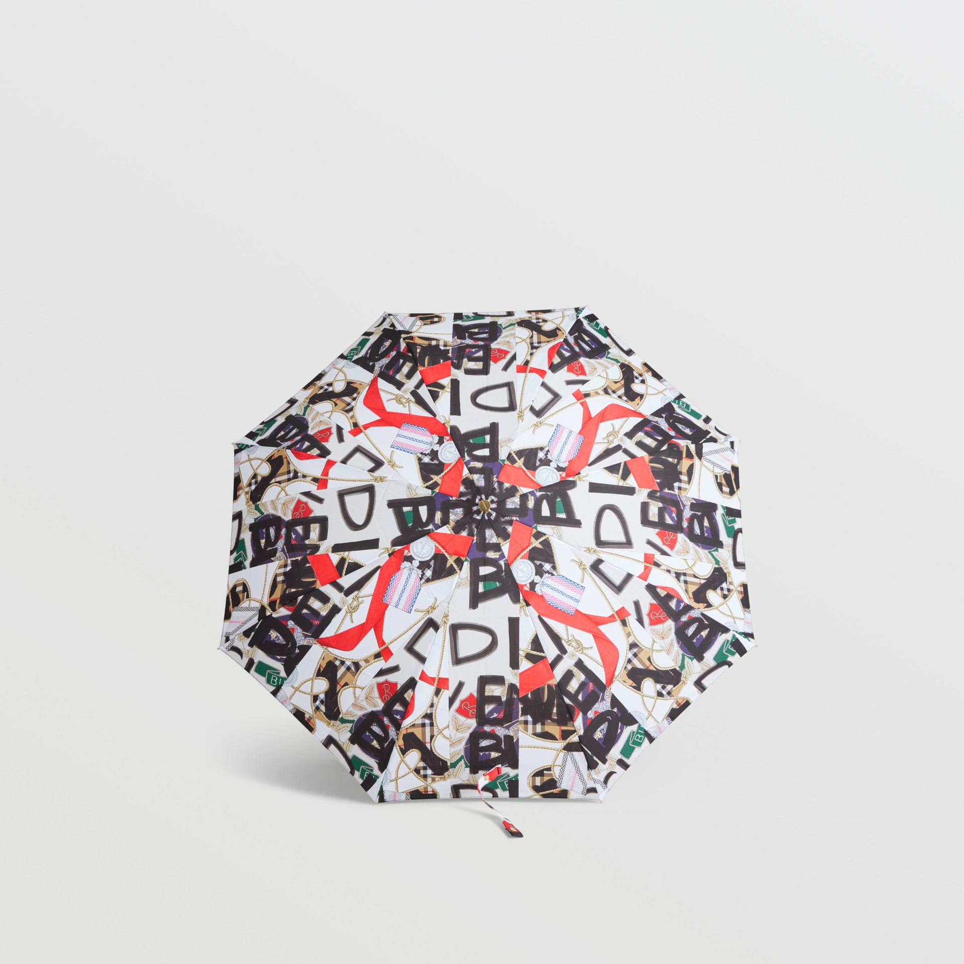 Graffiti Archive Scarf Print Folding Umbrella in Multicolour Burberry