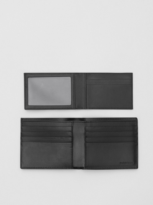 BURBERRY Logo Print Leather Bifold Wallet with ID Card Case