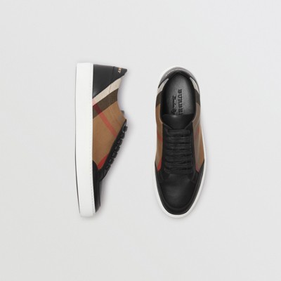 check detail leather sneakers