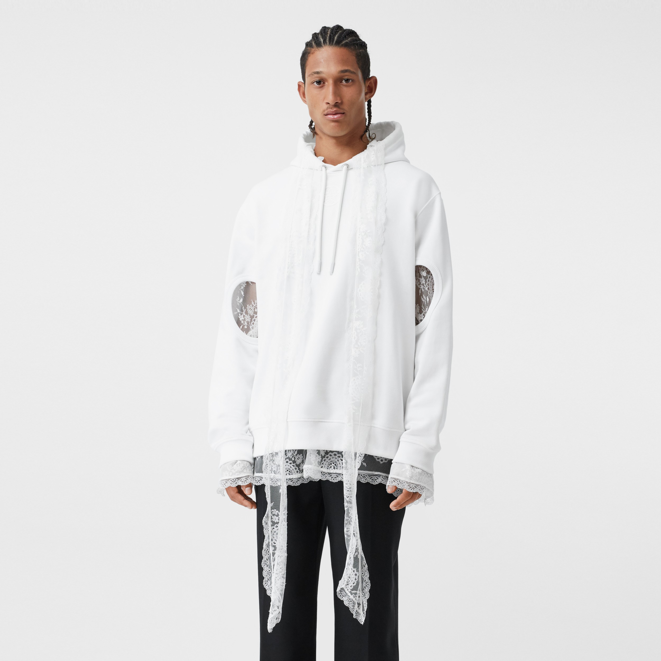 Cut-out Sleeve Globe Graphic Cotton Hoodie in Optic White | Burberry ...