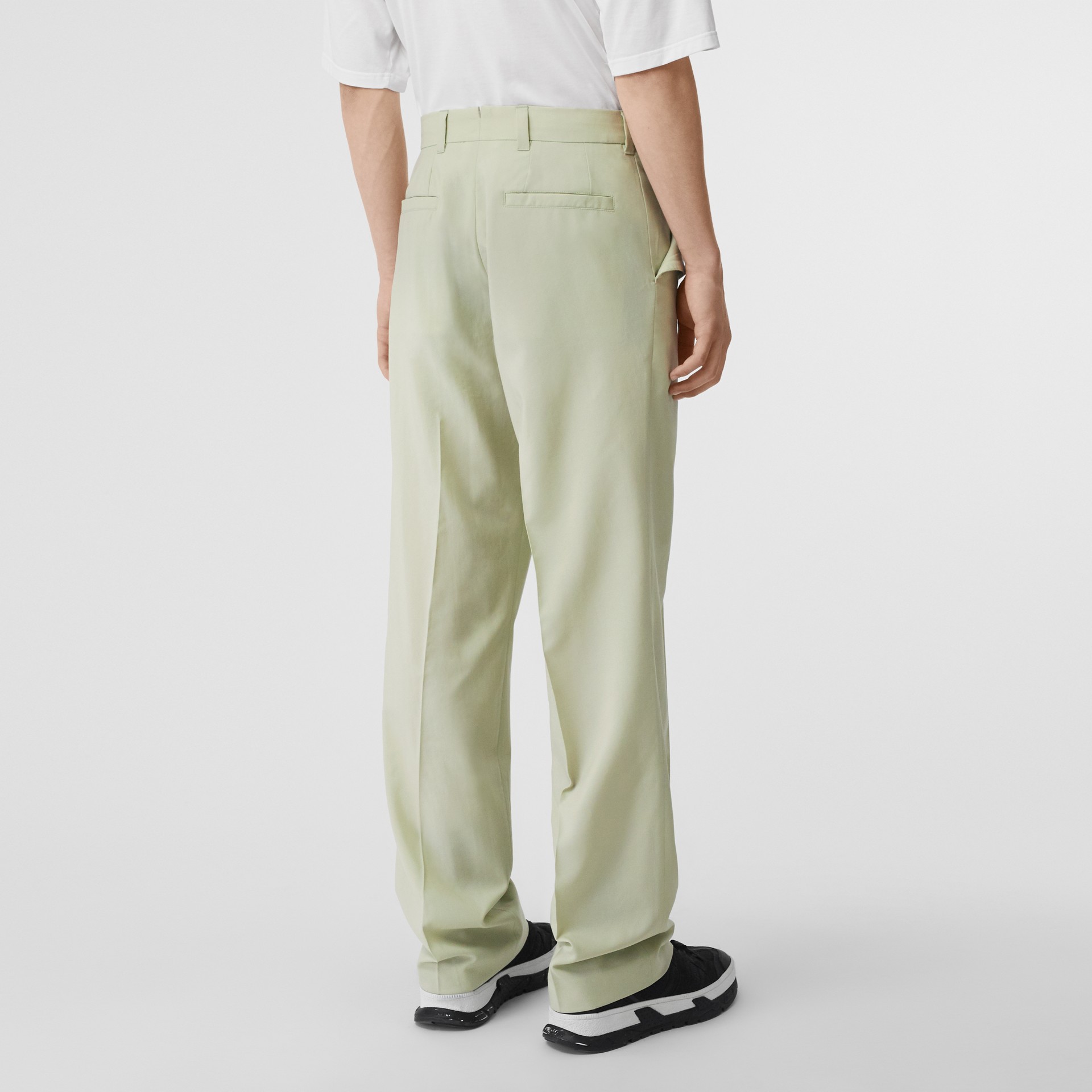Tumbled Wool Wide-leg Trousers in Matcha - Men | Burberry United States