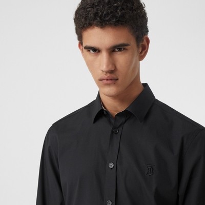 slim fit monogram motif stretch cotton poplin shirt