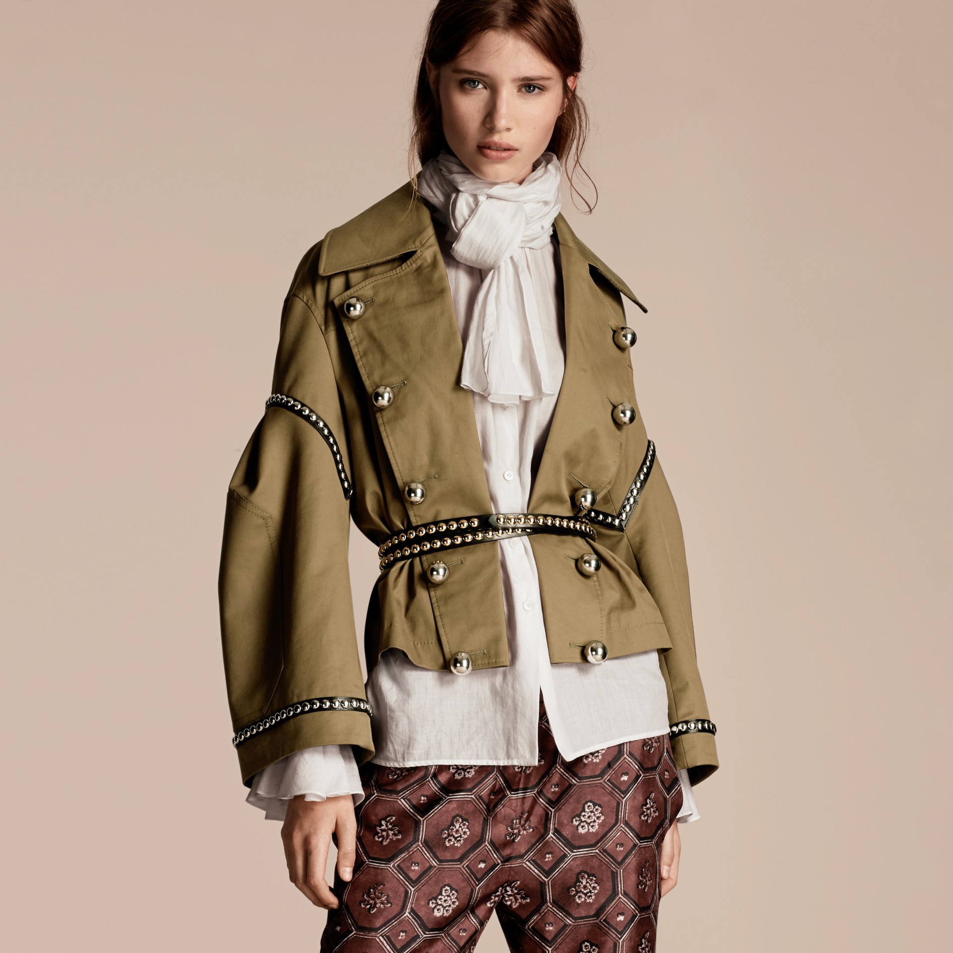 Stretch Cotton Military Jacket in Sage - Women | Burberry United States