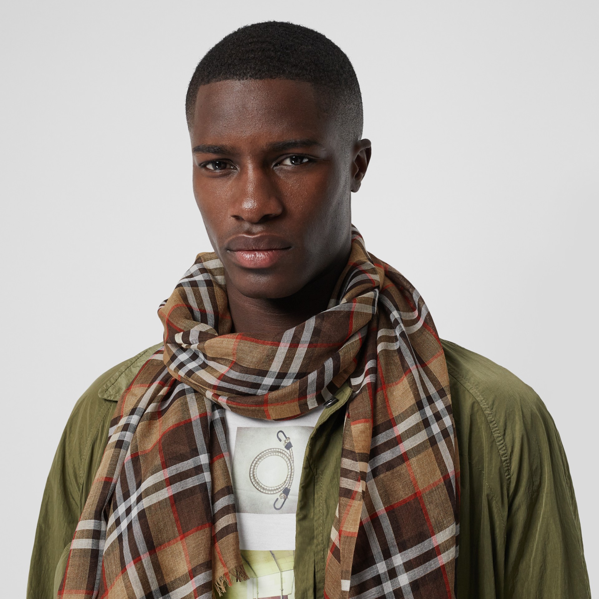 Vintage Check Lightweight Wool Silk Scarf in Mahogany | Burberry United ...