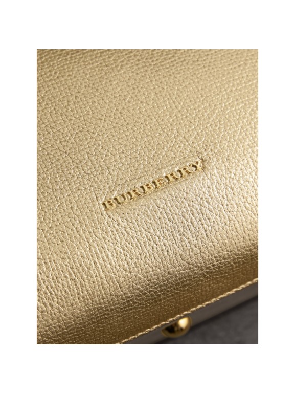 The Medium Banner in Leather and House Check in Gold - Women | Burberry ...