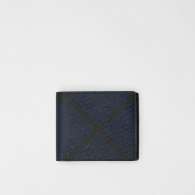 London Check Bifold Wallet with ID Card Case in Navy/black - Men ...
