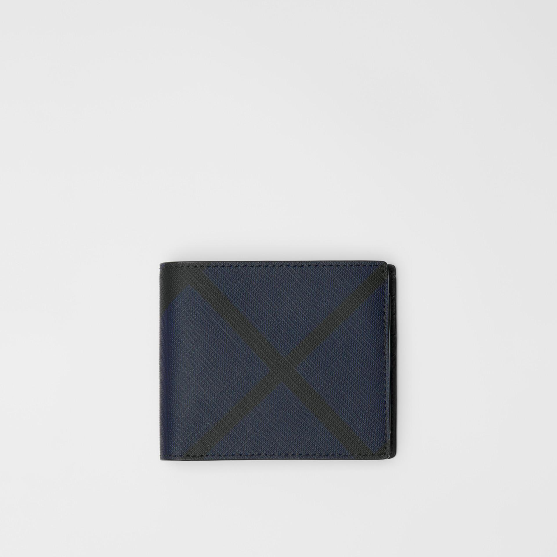 London Check Bifold Wallet with ID Card Case in Navy/black Men
