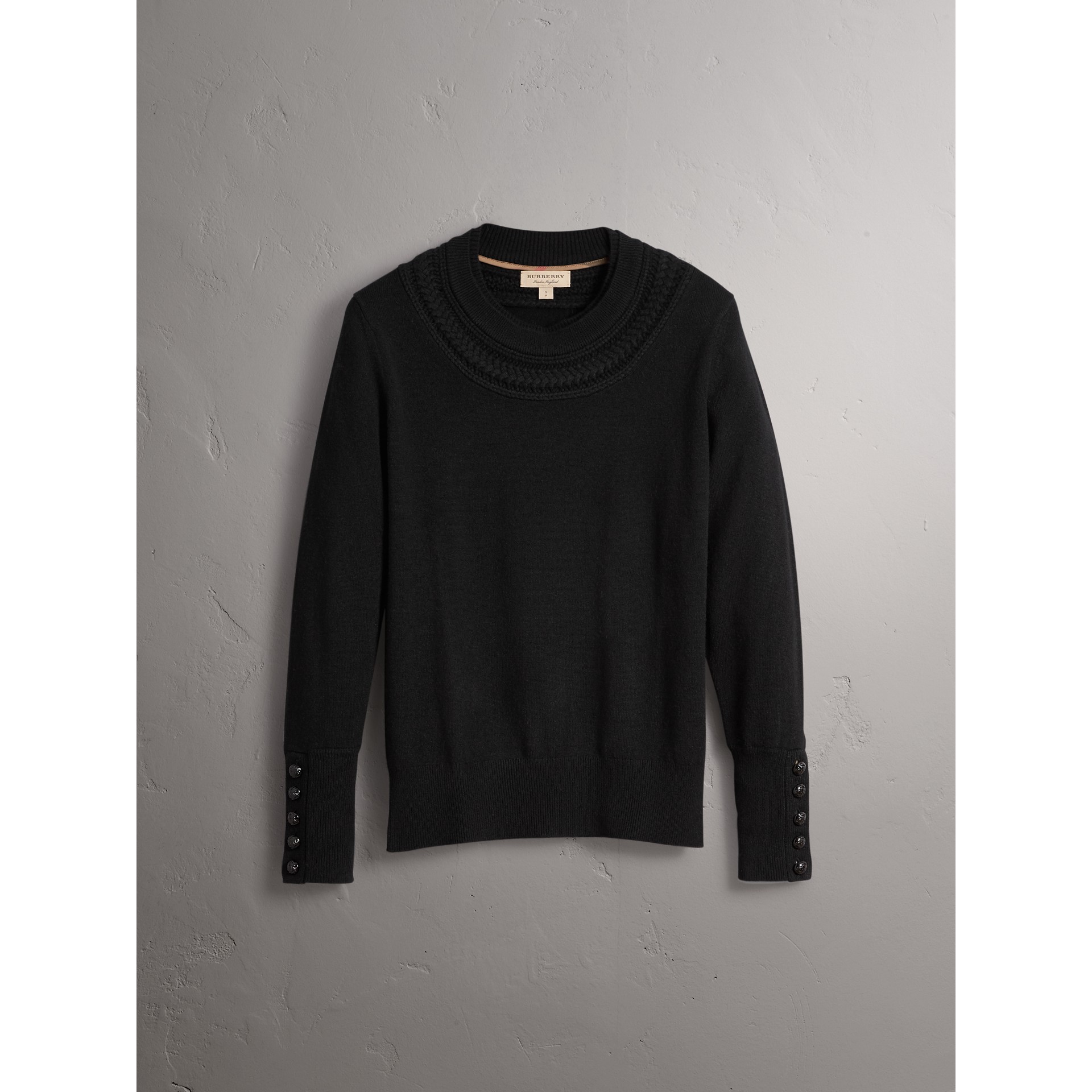 Cable Knit Yoke Cashmere Sweater in Black - Women | Burberry ...