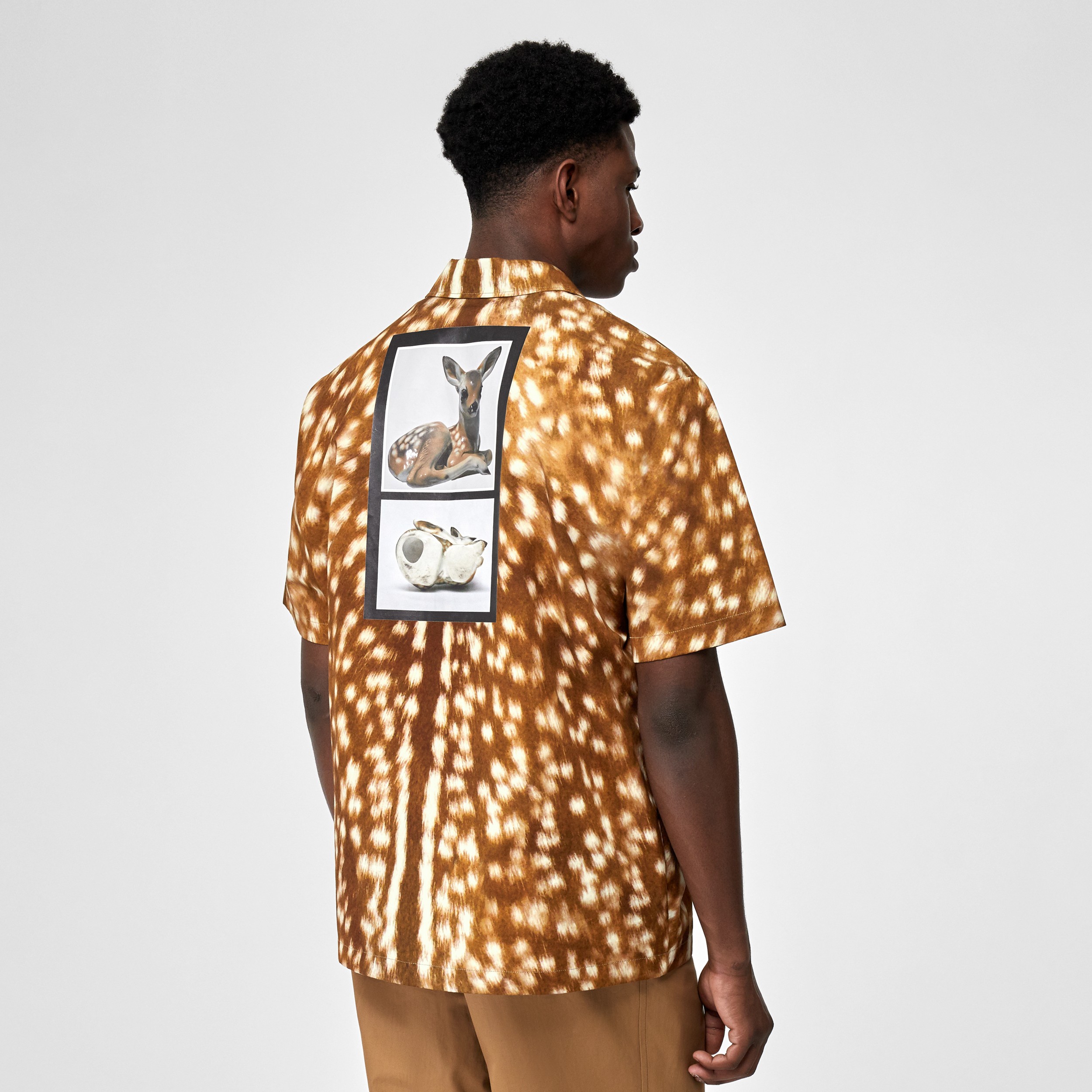 Short-sleeve Slogan Deer Print Cotton Shirt in Honey - Men | Burberry ...