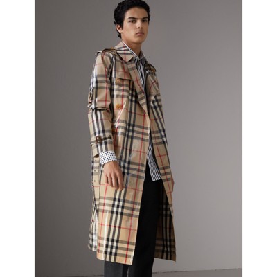vintage check cotton trench coat