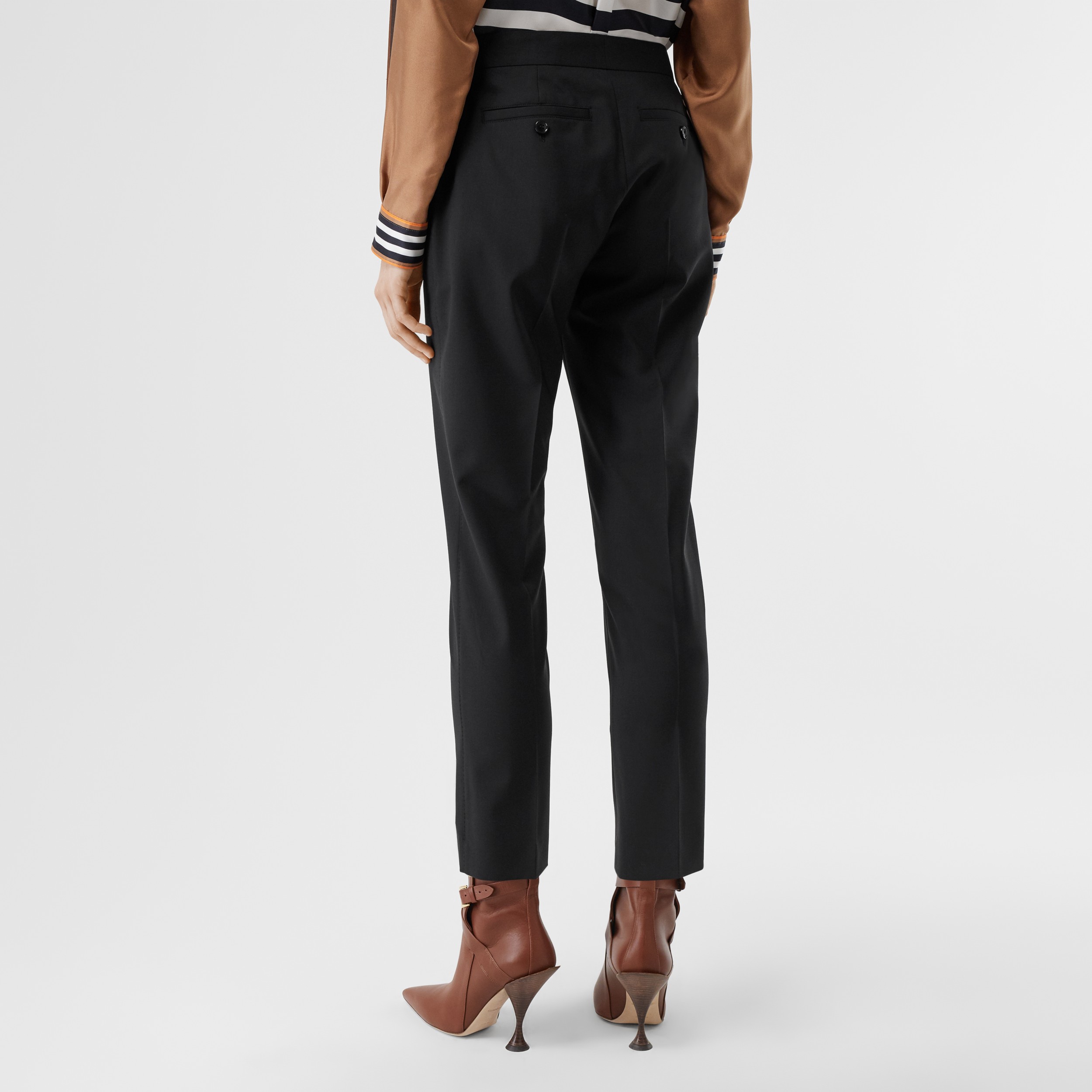 Side Stripe Stretch Wool Tailored Trousers in Black - Women | Burberry