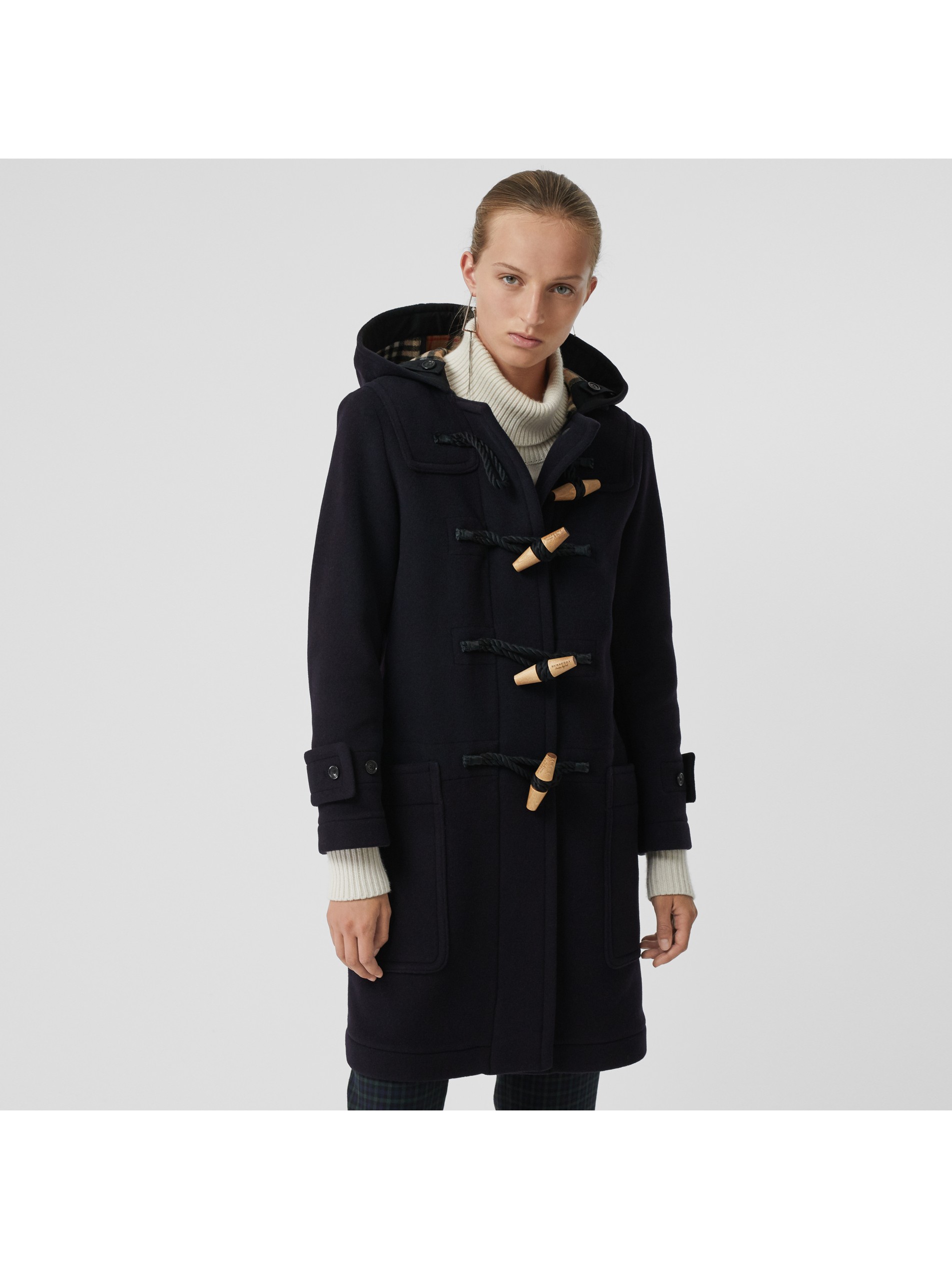 羊毛混纺宽松牛角扣大衣 (海军蓝) - 女士 | burberry 博柏利