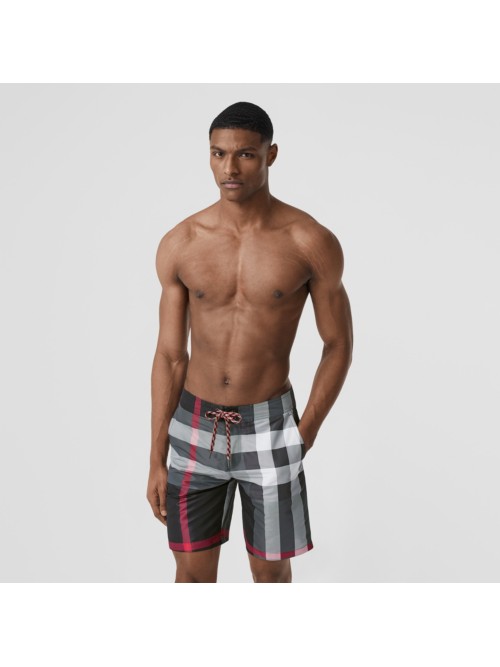 Burberry Breton Check Print Tech Swim Shorts In Charcoal