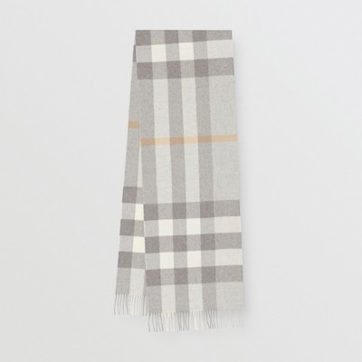 Check Cashmere Scarf in Light Grey 