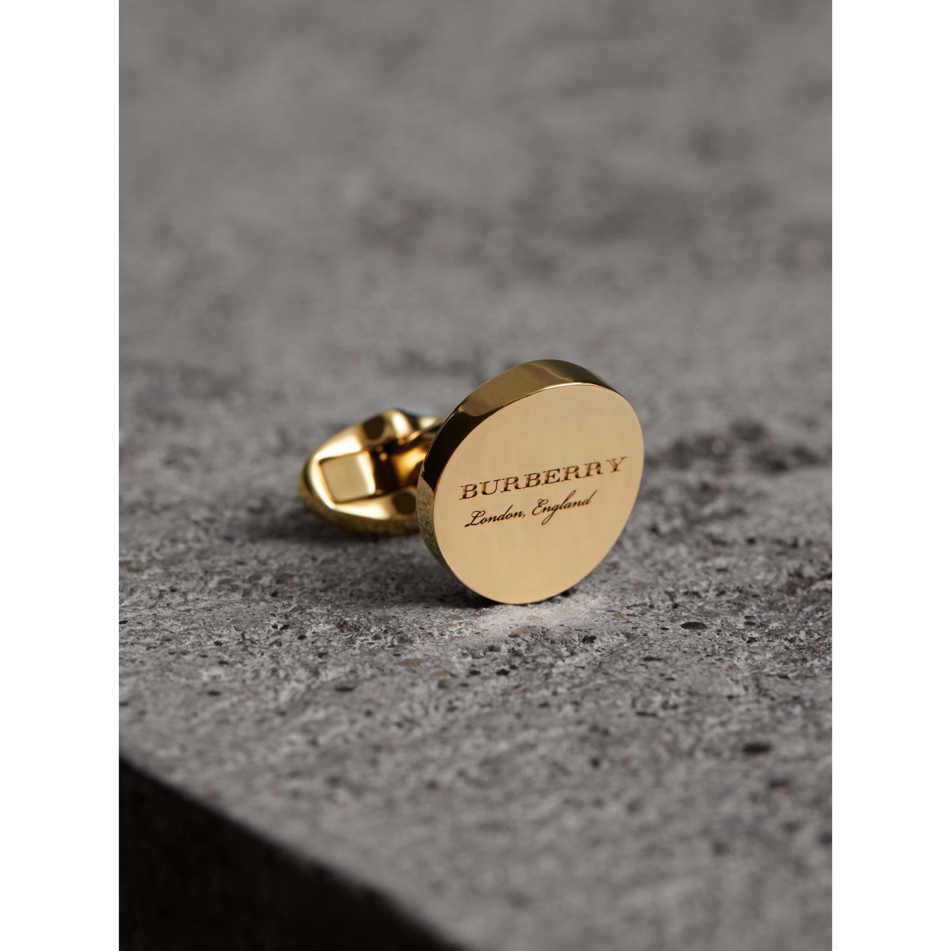 Engraved Motif Round Cufflinks in Light Gold Men Burberry United States