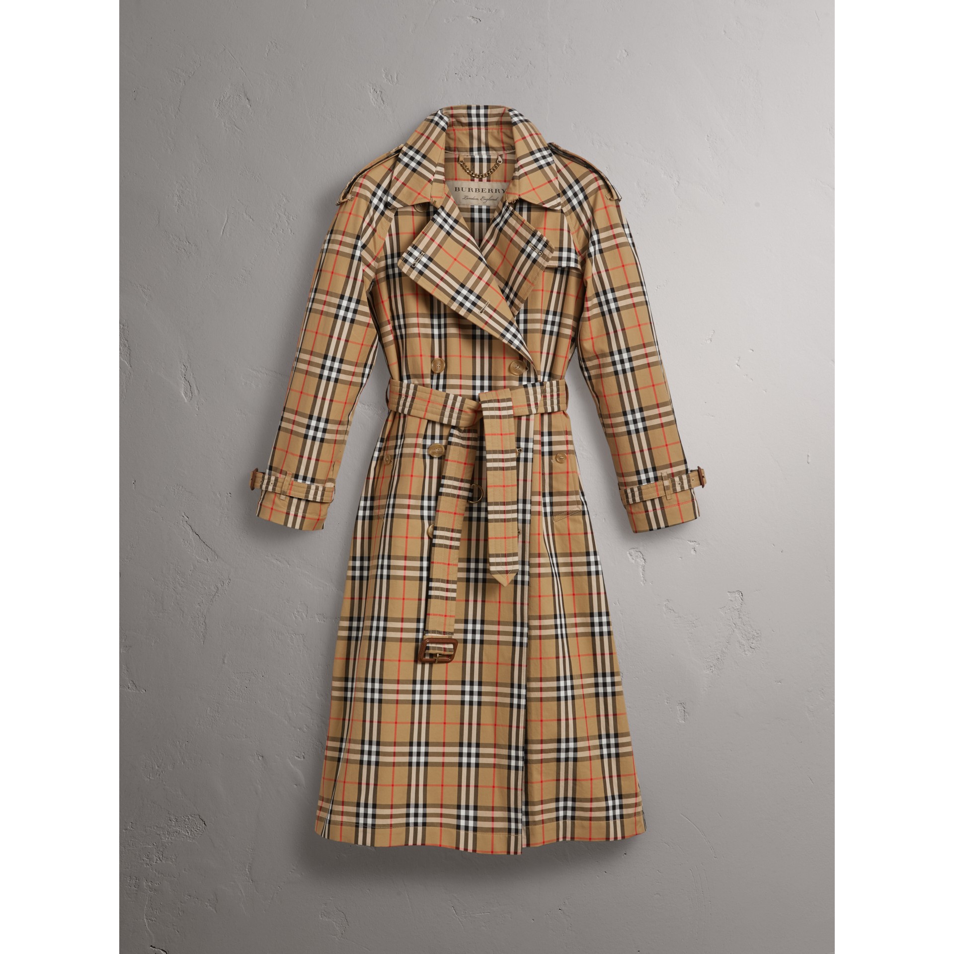 Vintage Check Cotton Trench Coat in Antique Yellow - Women | Burberry ...