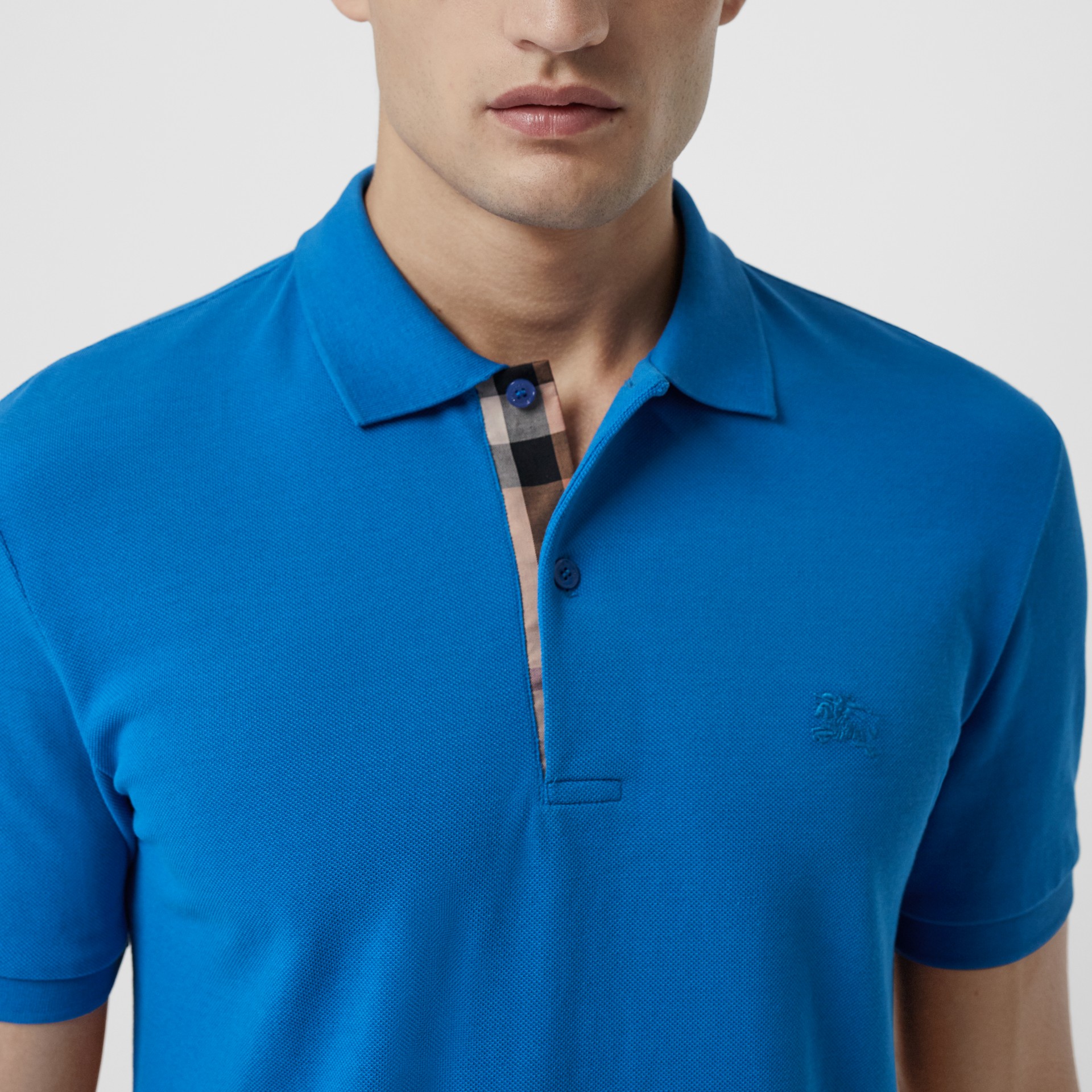 Check Placket Cotton Piqué Polo Shirt In Bright Opal Men Burberry