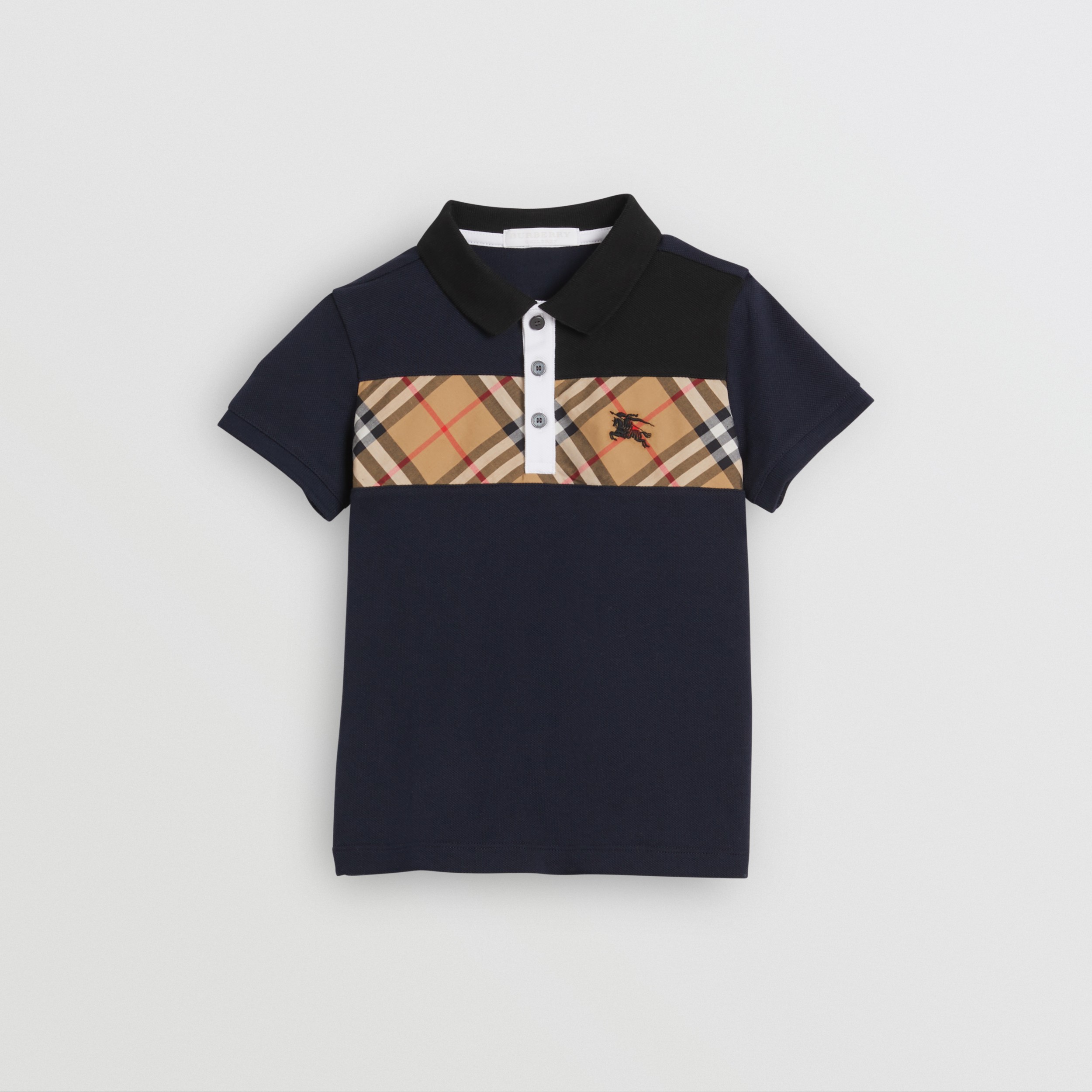 Vintage Check Panel Cotton Polo Shirt in Navy | Burberry United States