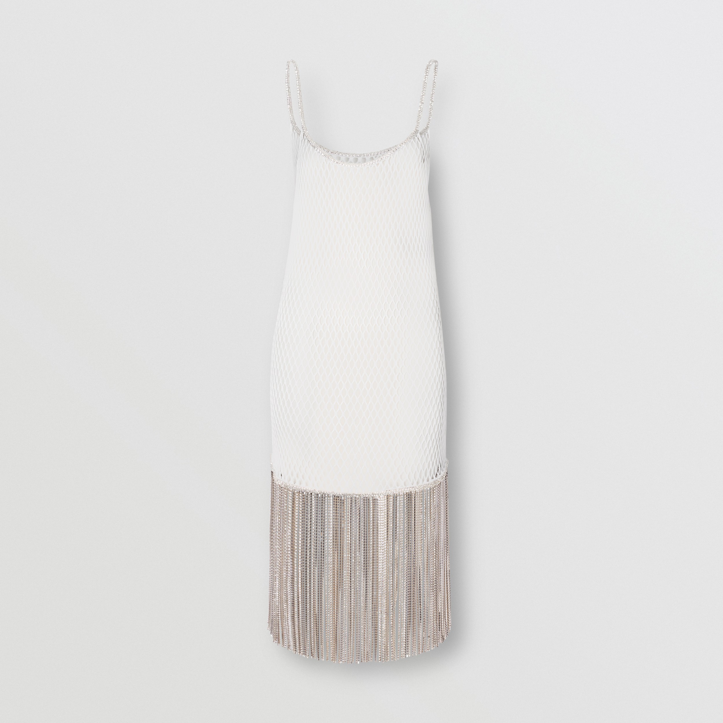 Crystal Fringe Cotton Mesh Dress in White - Women | Burberry United States