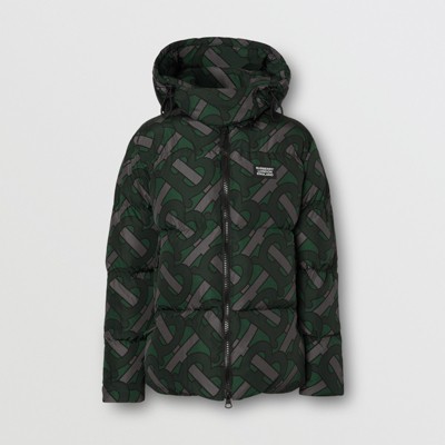 Monogram Print Puffer Jacket in Forest 