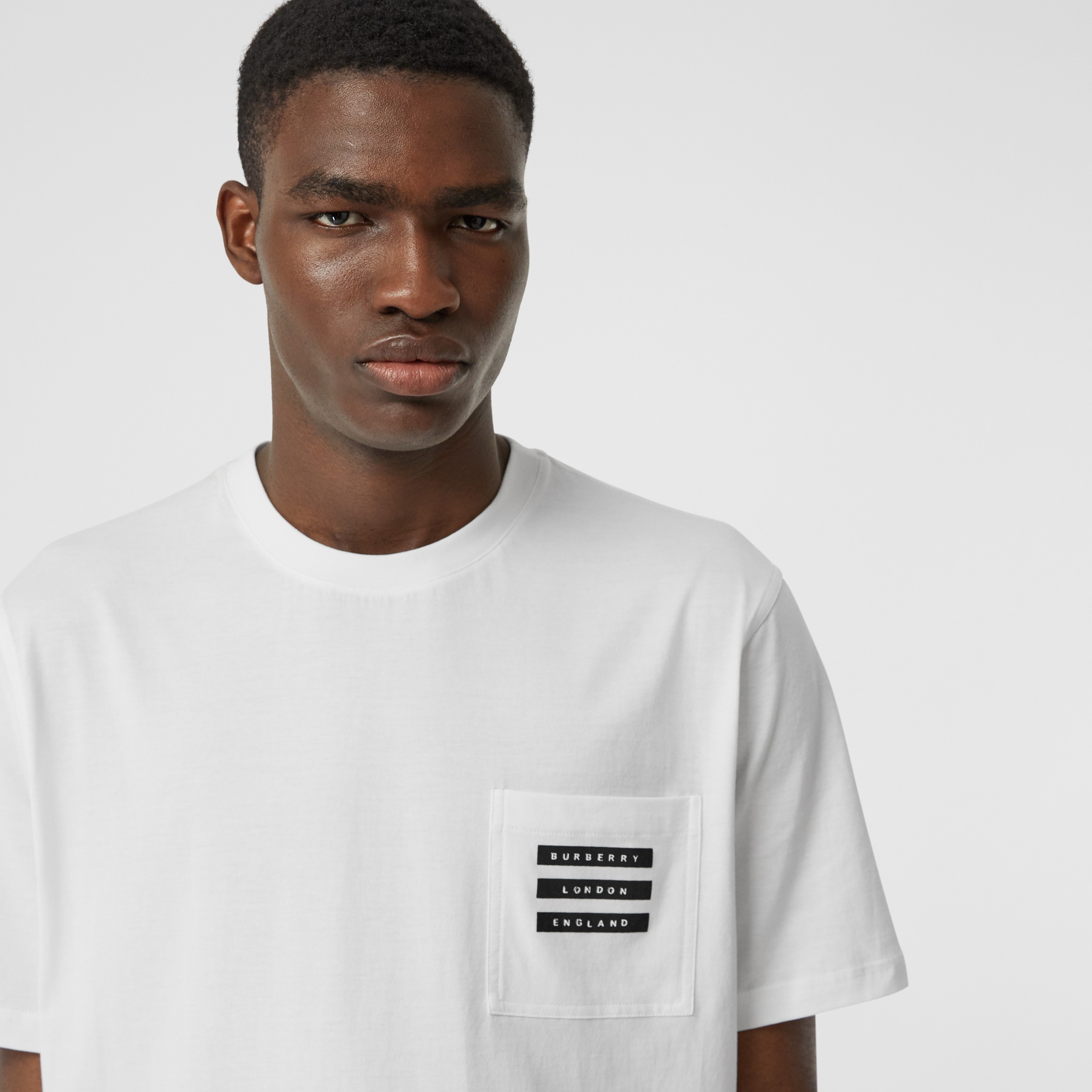 Tape Print Cotton T-shirt in White - Men | Burberry United States