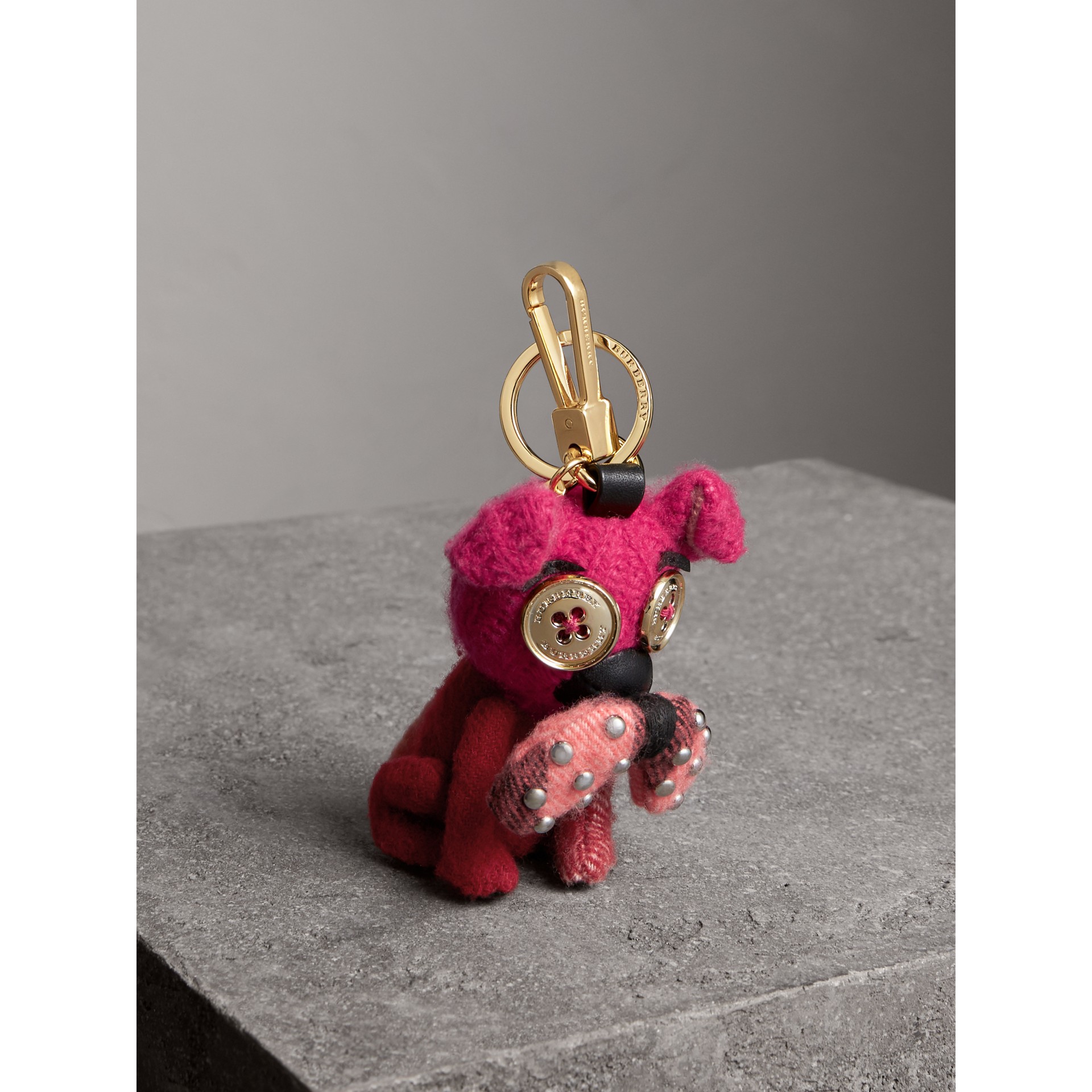 Shop Burberry Seymour The Bull Dog Cashmere Charm In Parade Red