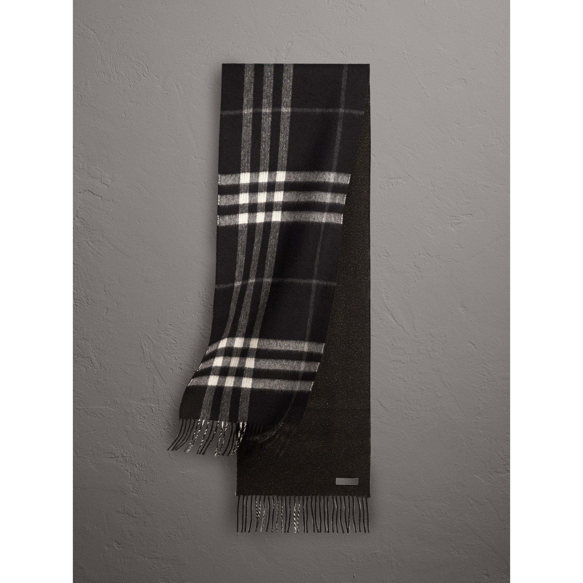 Reversible Metallic Check Cashmere Scarf in Black | Burberry United States