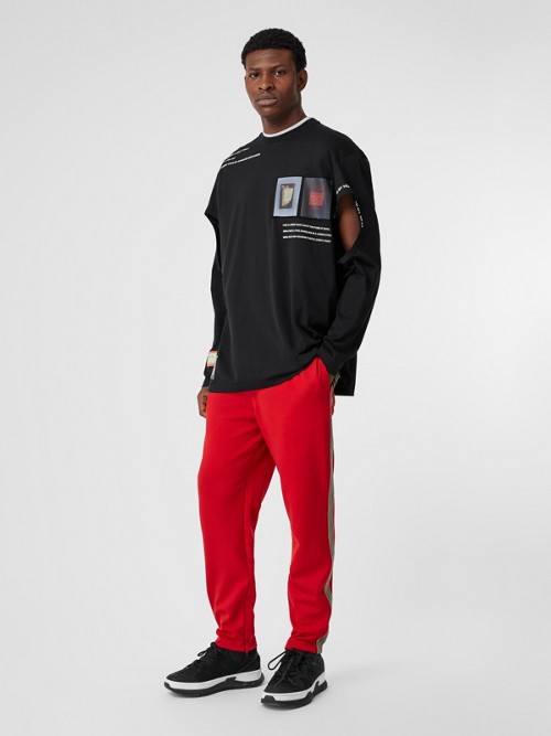 Burberry Icon Stripe Detail Jersey Trackpants In Bright Red