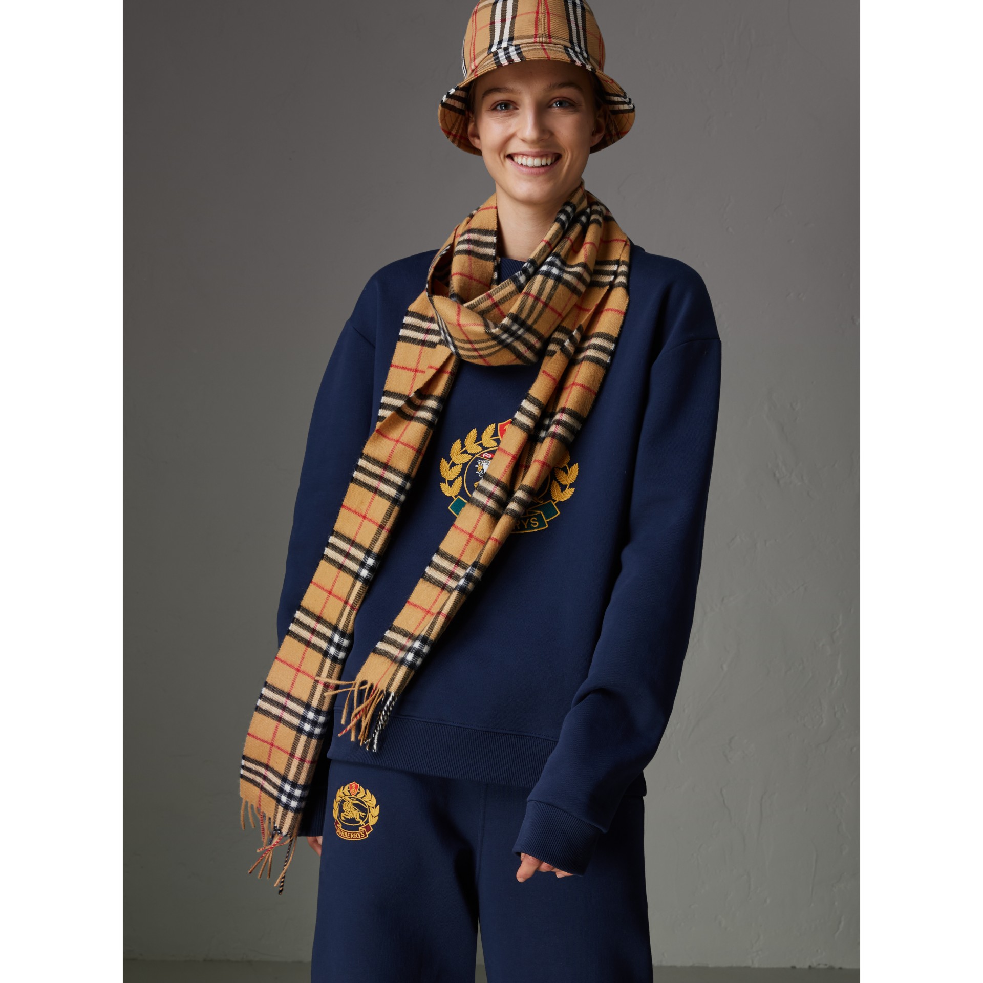 Long Vintage Check Cashmere Scarf in Antique Yellow Burberry