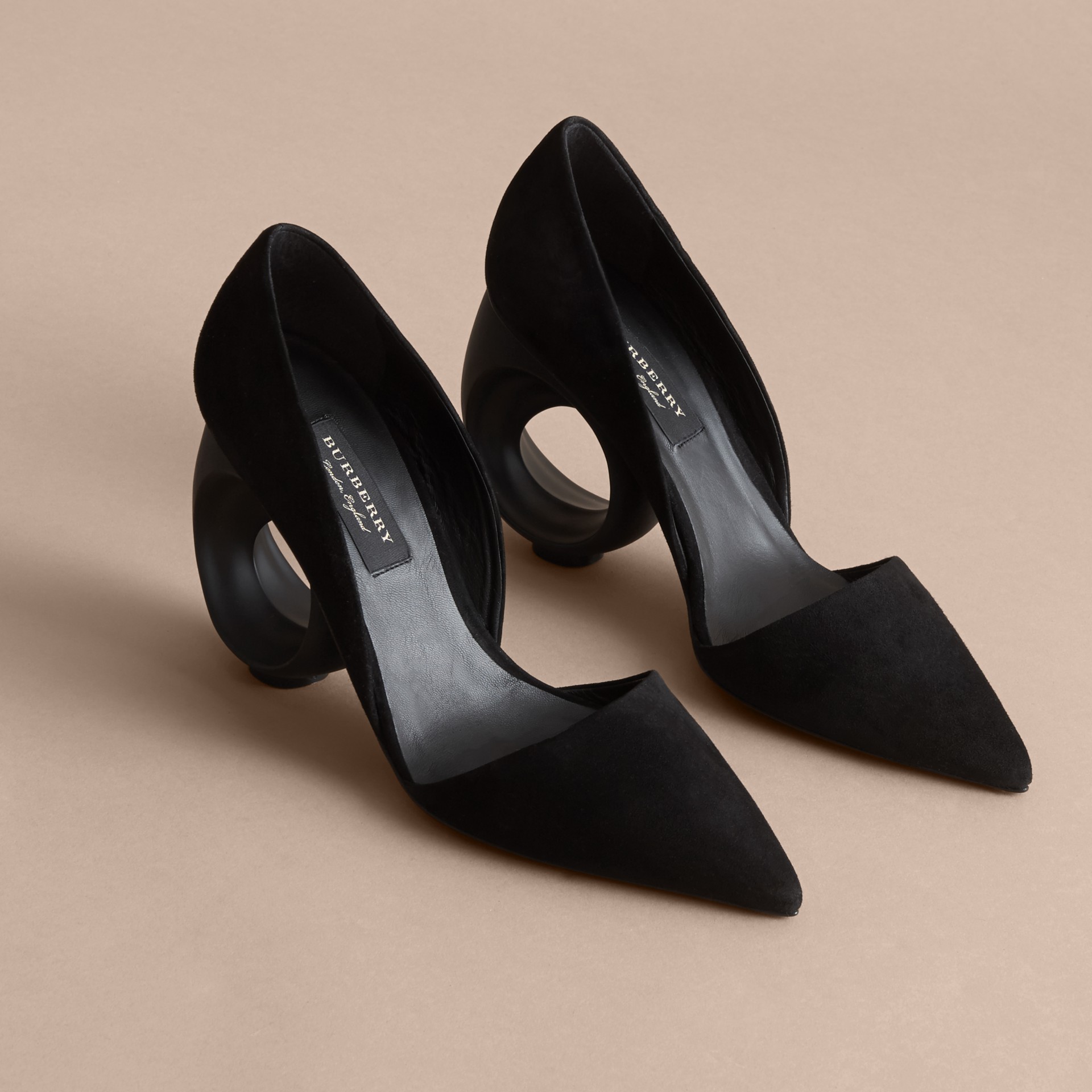 Sculpted Heel Suede Pumps in Black Burberry United States