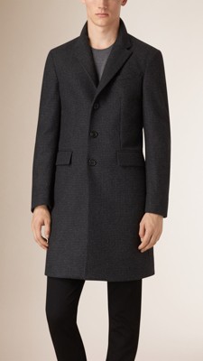 Down-filled Virgin Wool Cashmere Houndstooth Topcoat