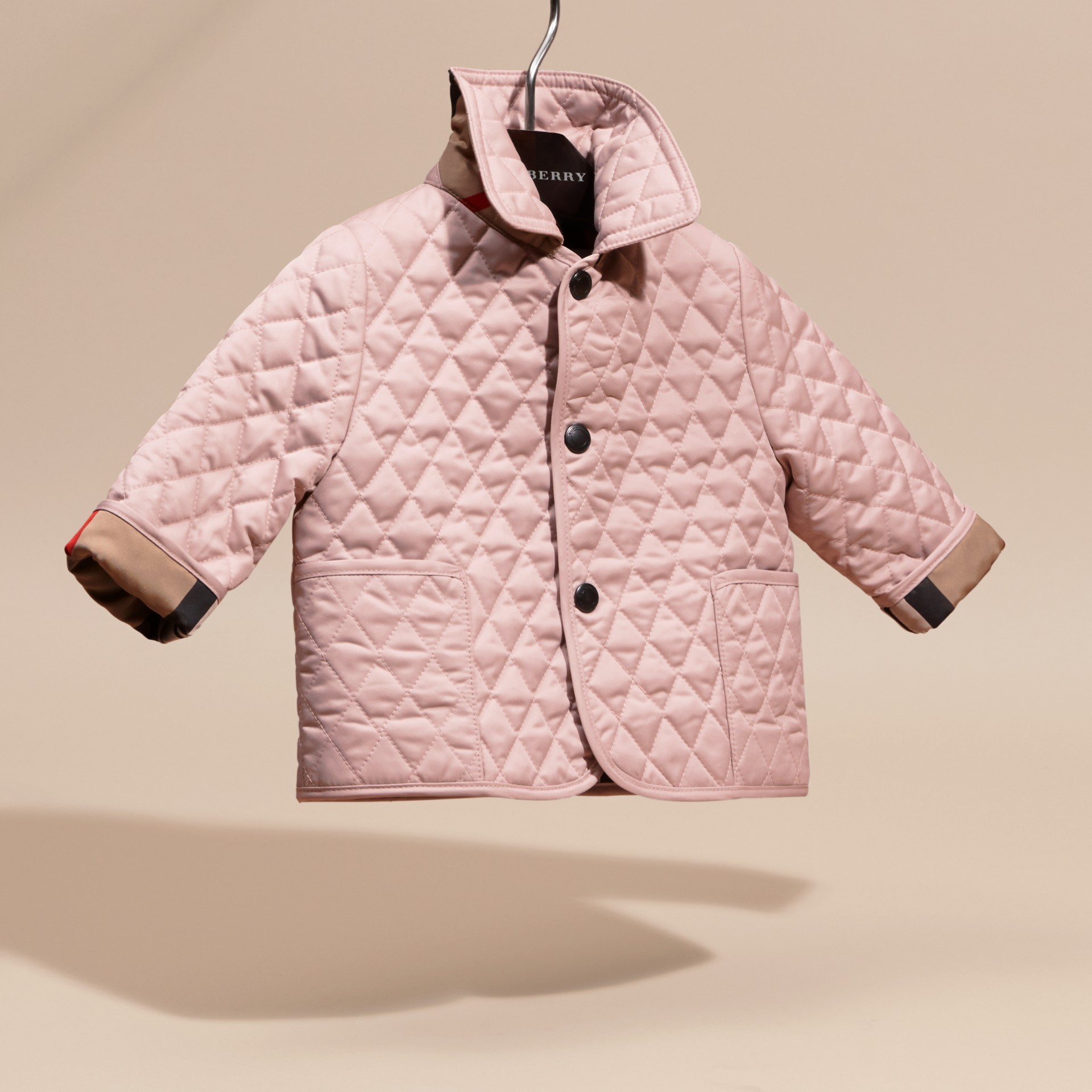 Check Detail Diamond Quilted Jacket in Powder Pink Burberry United States