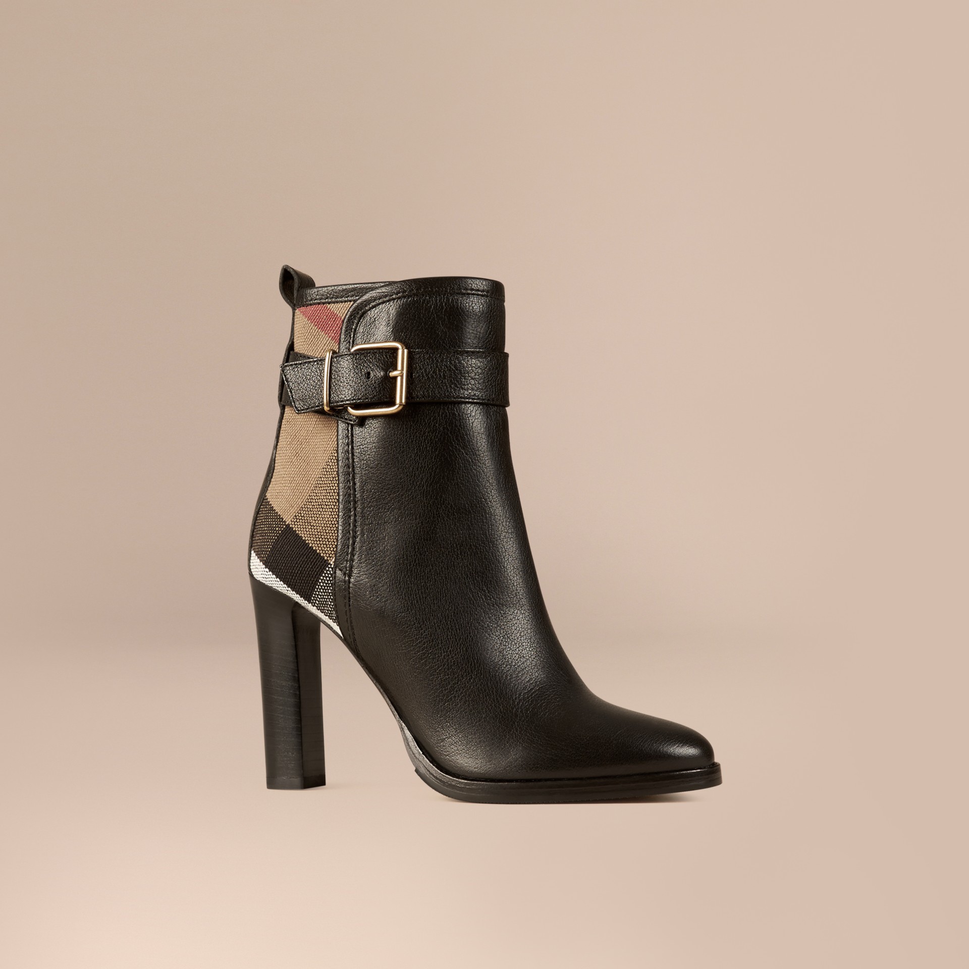 vintage check and leather ankle boots