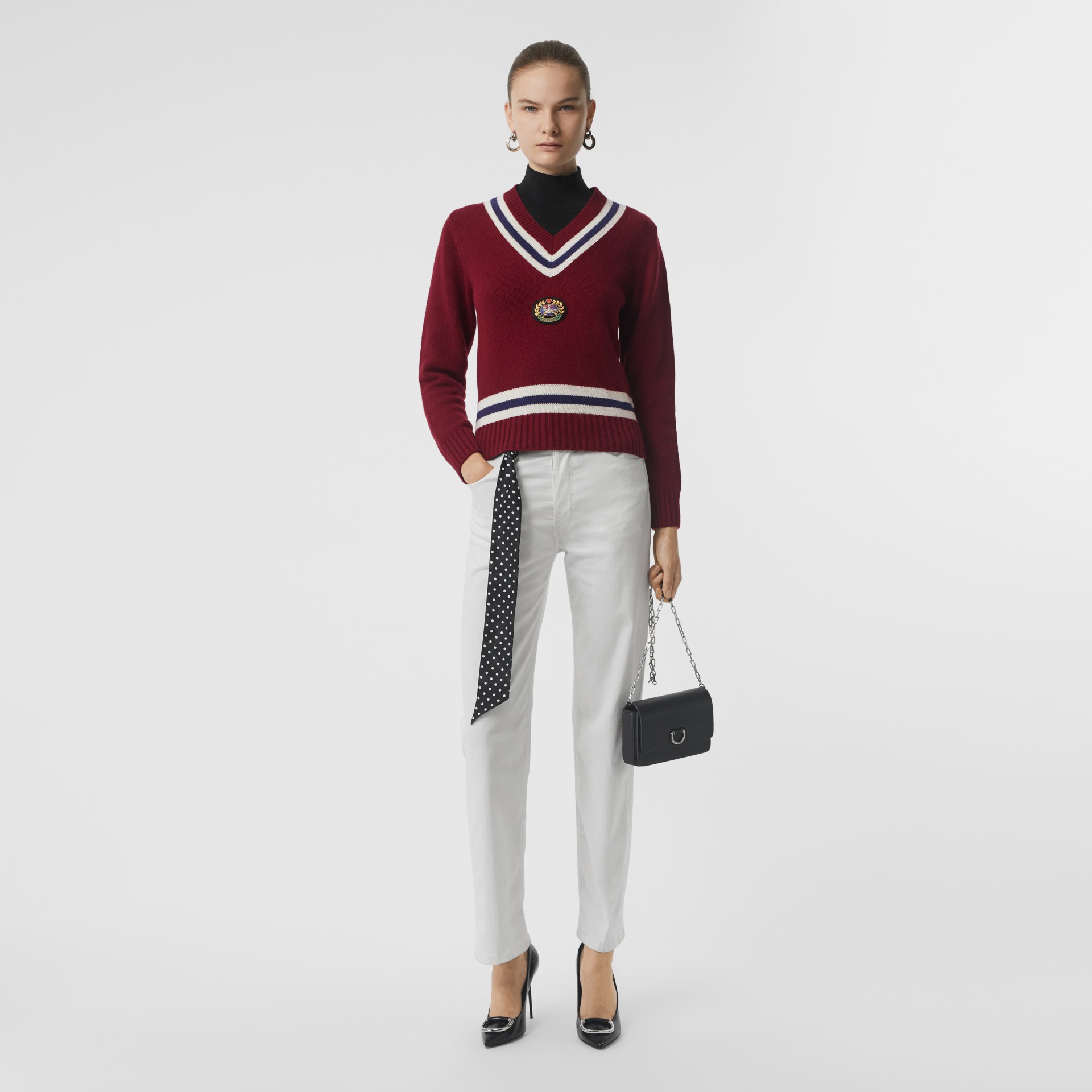 Embroidered Crest Wool Cashmere Sweater in Burgundy - Women | Burberry ...