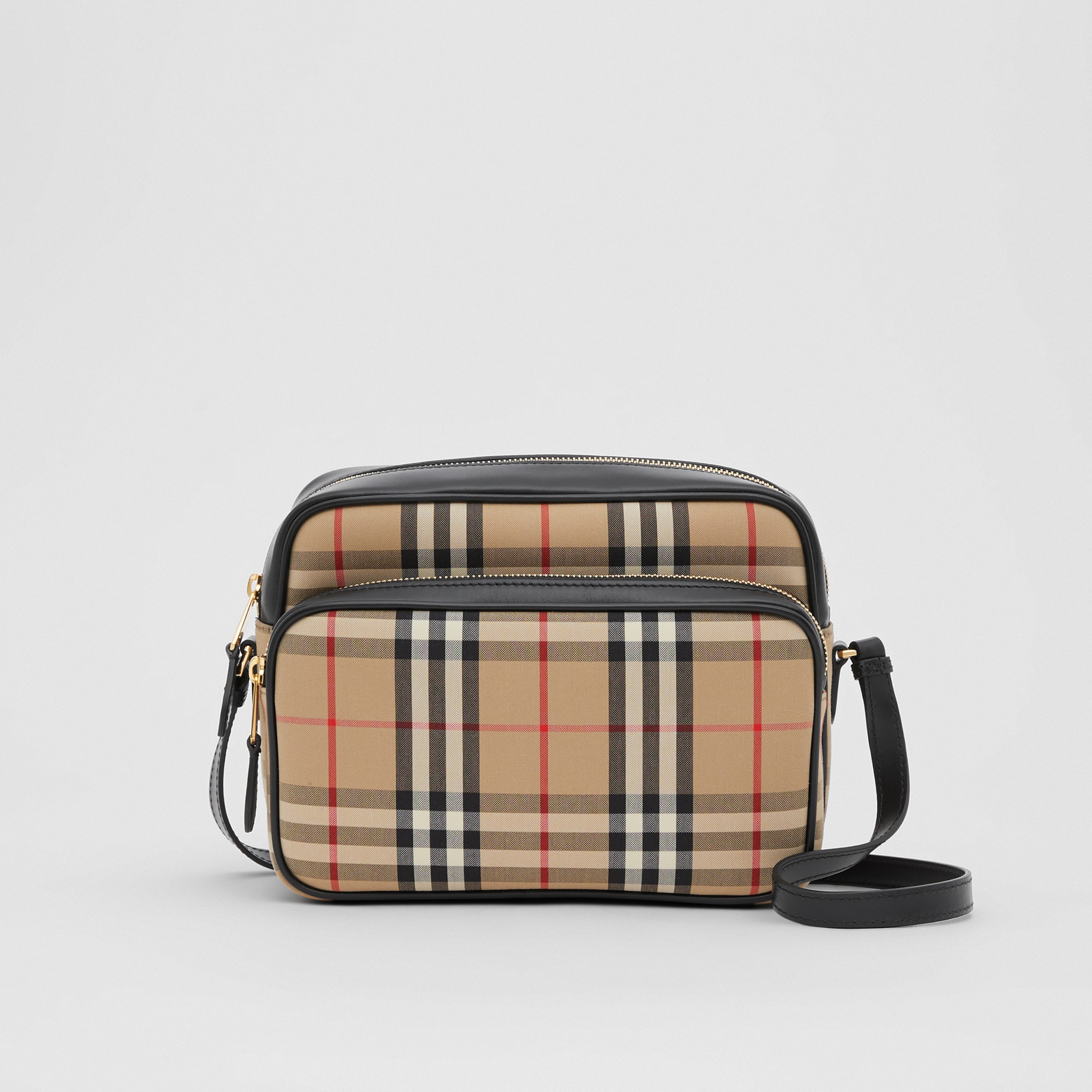 Medium Vintage Check and Leather Camera Bag in Archive Beige Women