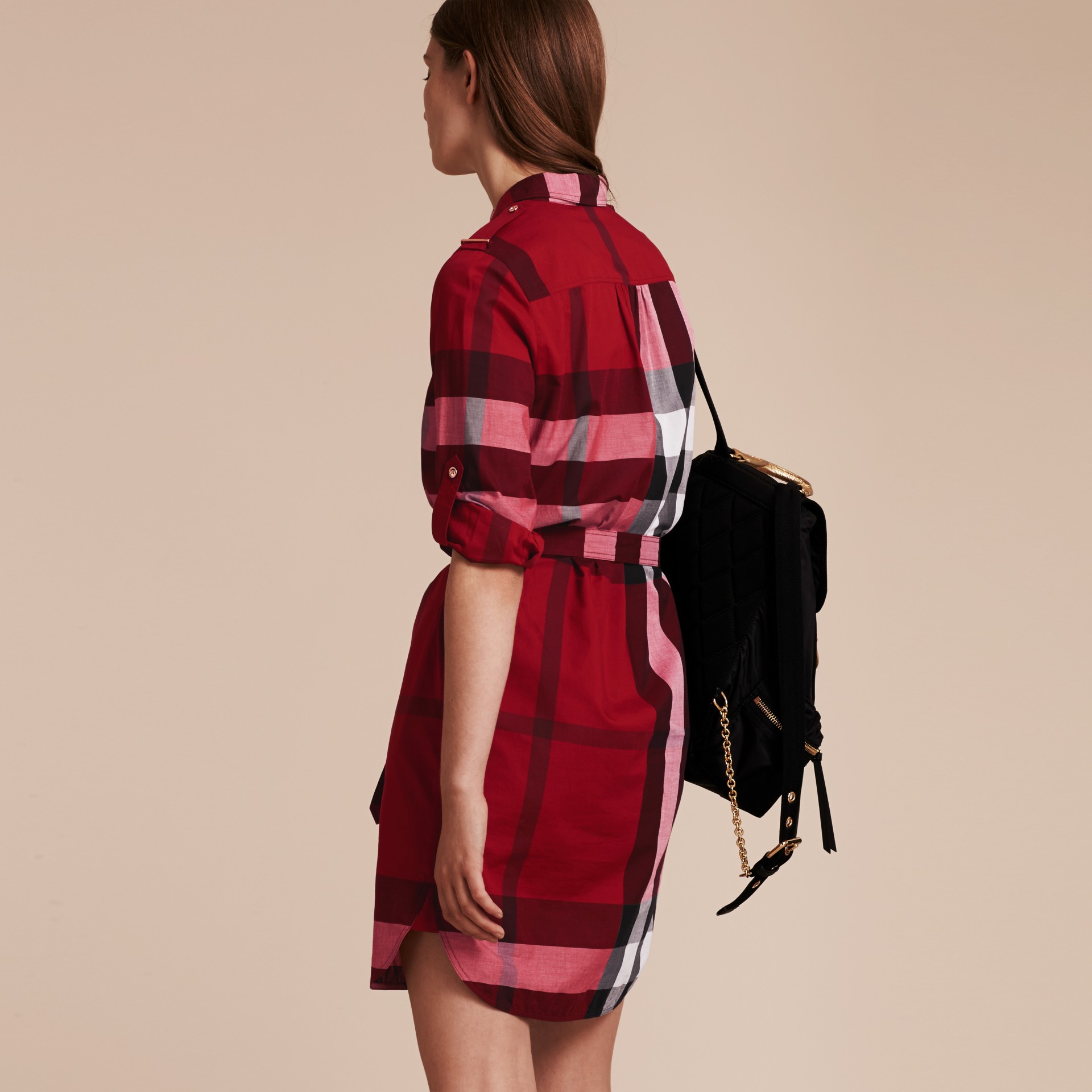 Check Cotton Shirt Dress Parade Red Burberry