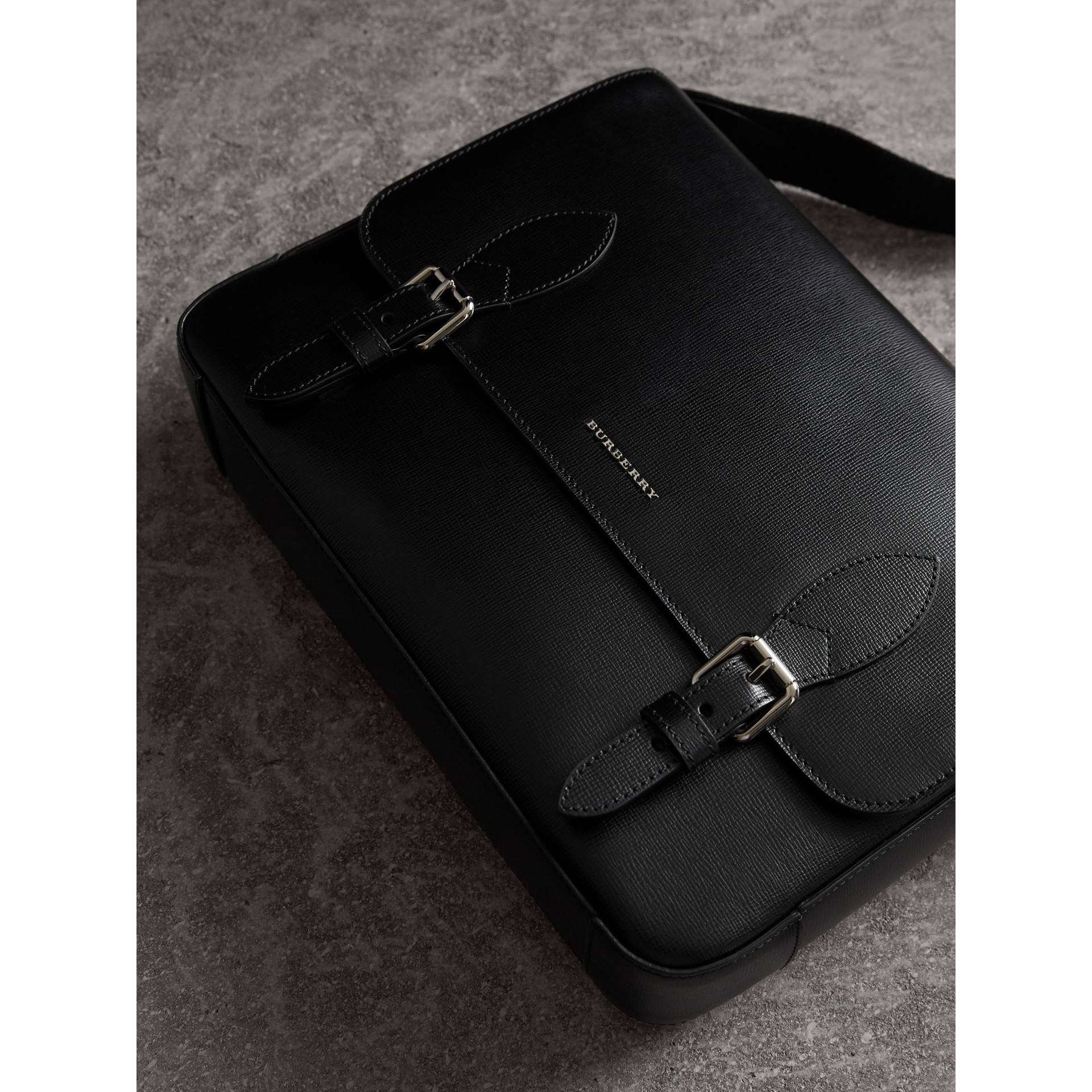 Medium London Leather Messenger Bag in Black - Men | Burberry United States