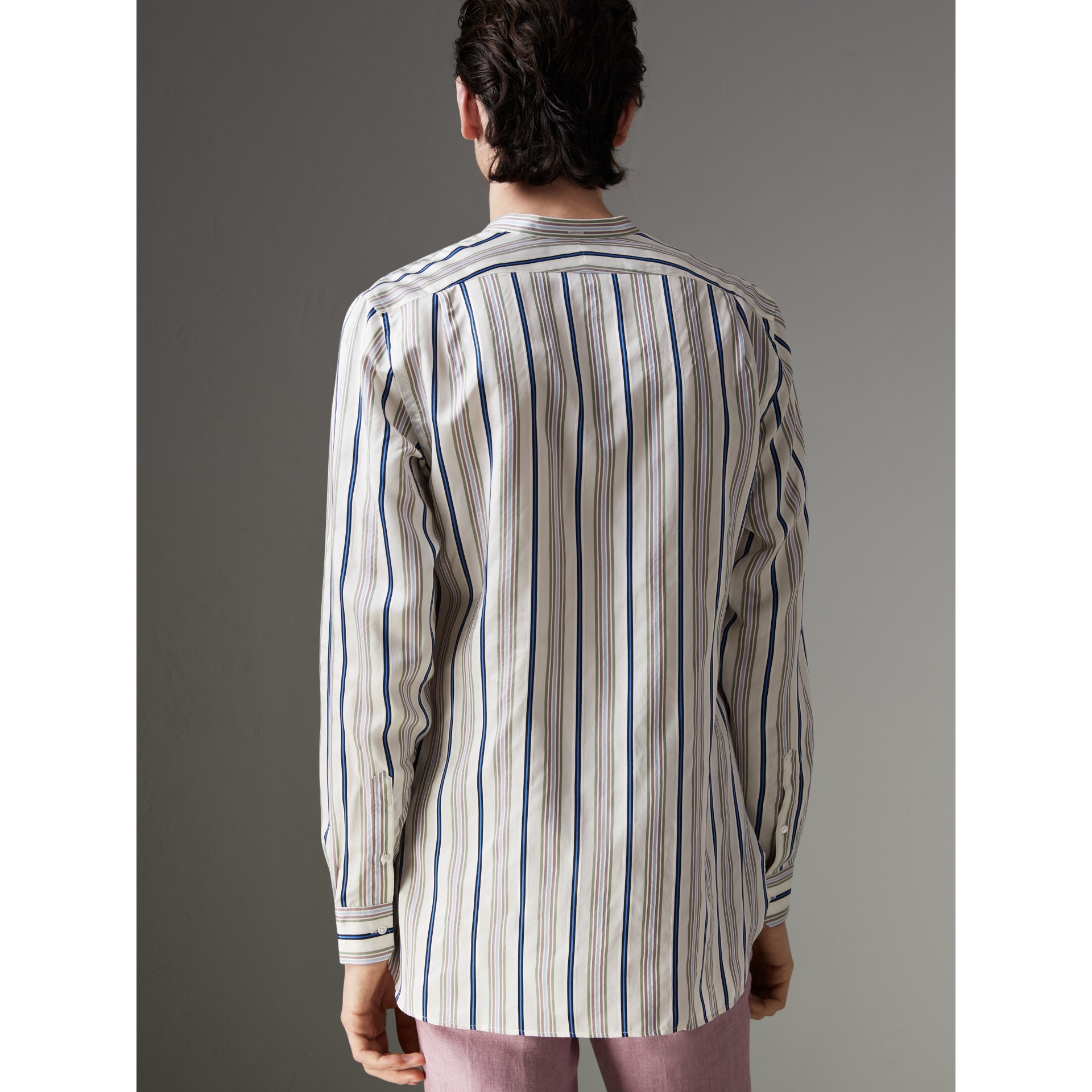 striped grandad collar shirt