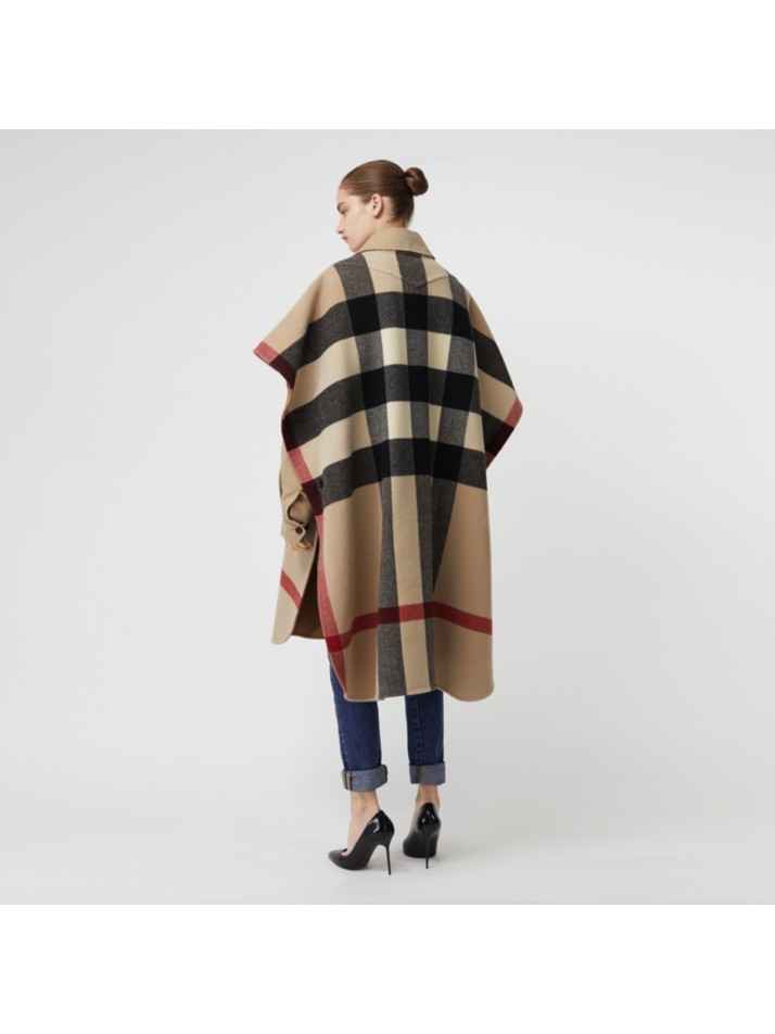 双面两穿格纹羊毛混纺披肩 (驼色) - 女士 | burberry 博柏利