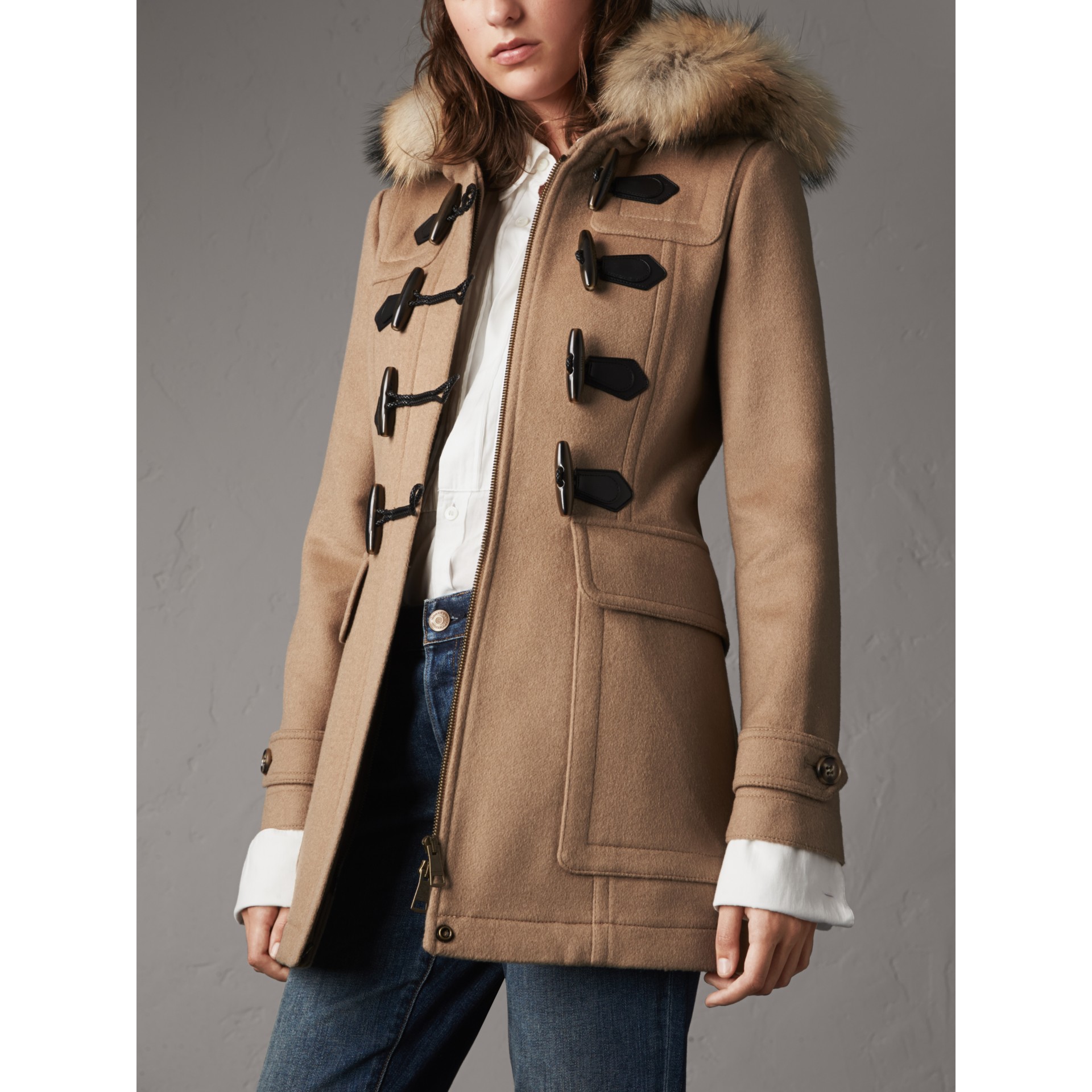 Detachable Fur Trim Wool Duffle Coat in Camel - Women | Burberry United ...