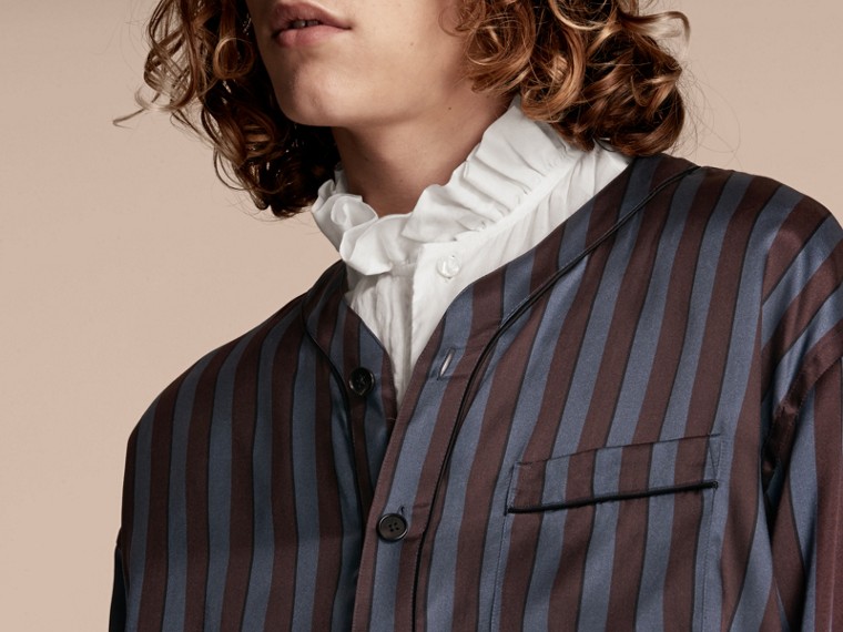 Pyjama Stripe Silk Cotton Collarless Shirt | Burberry