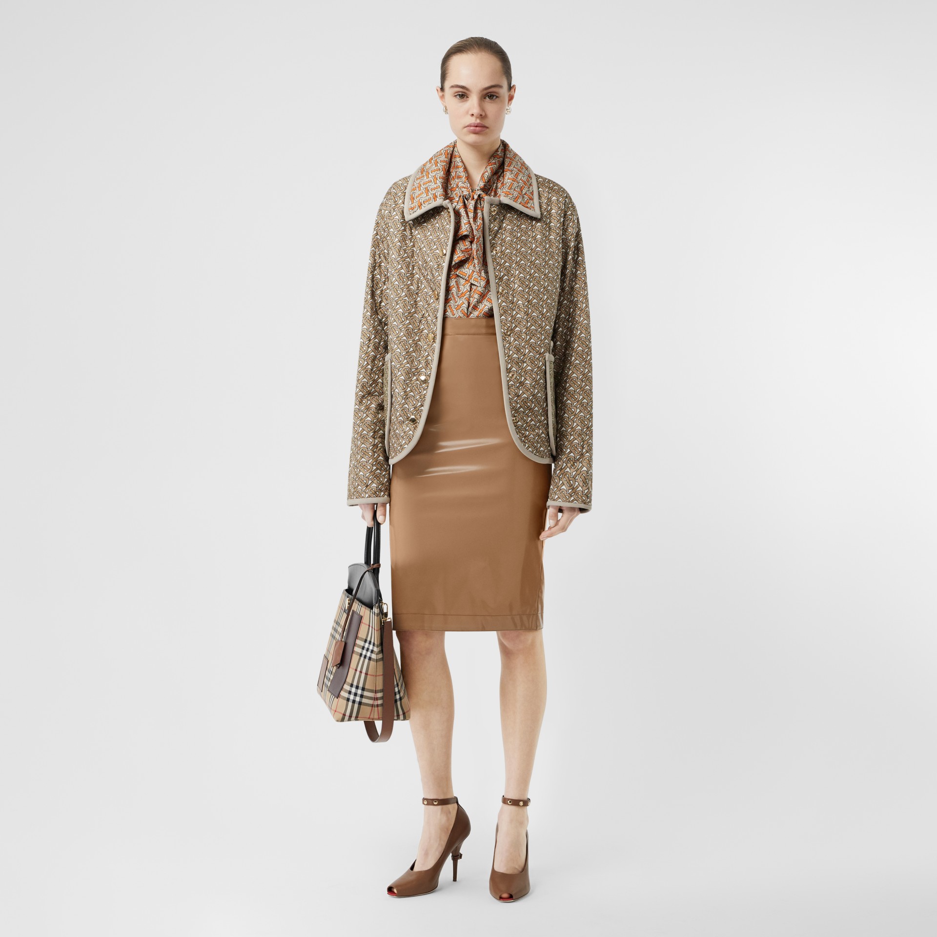 Vinyl Pencil Skirt in Utility Beige - Women | Burberry United States