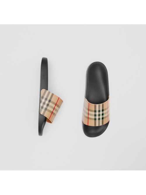 Burberry Men Vintage Check Print Slides In Black