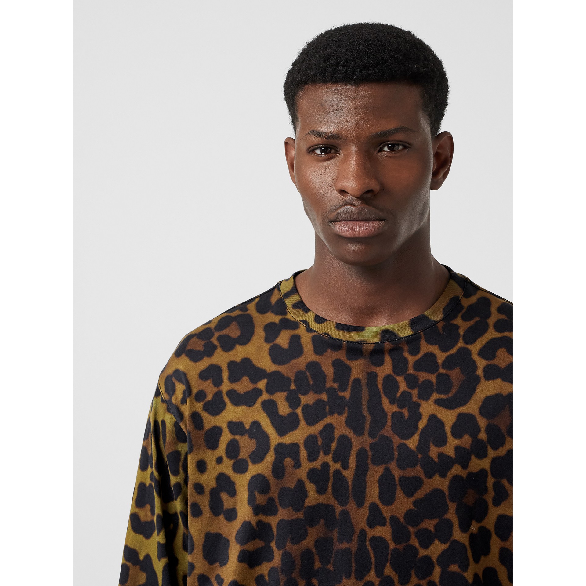 Leopard Print Cotton Oversized Top in Khaki Green - Men | Burberry ...