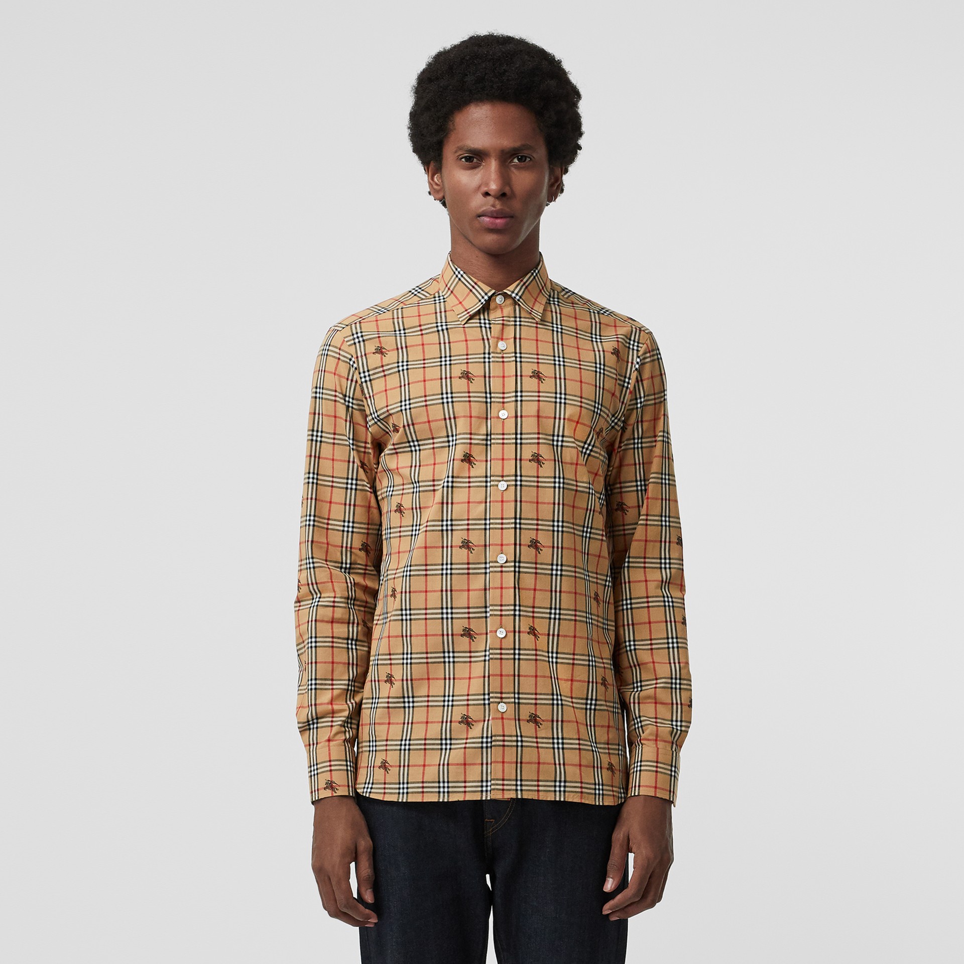 Equestrian Knight Check Cotton Shirt in Camel - Men | Burberry United ...