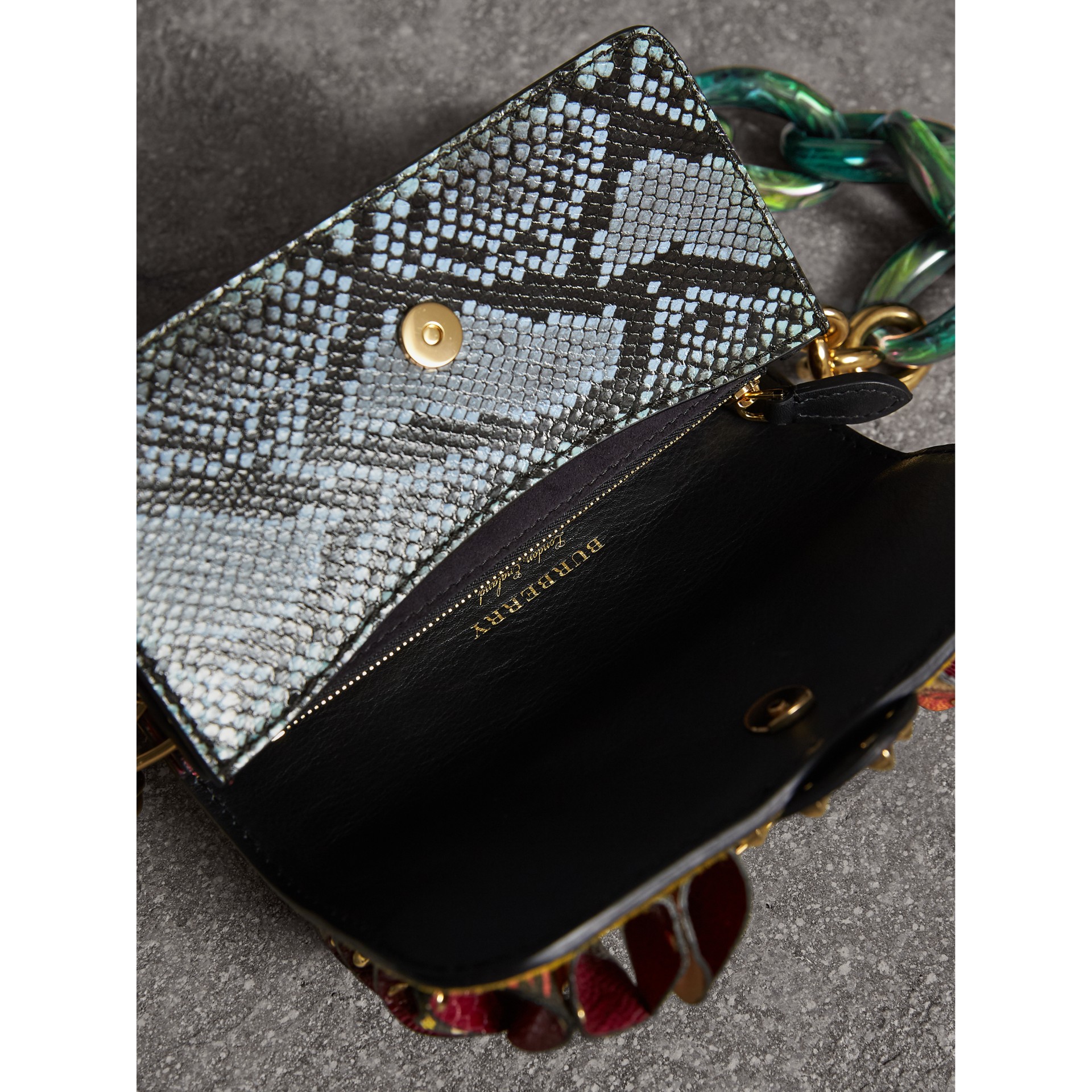 The Ruffle Buckle Bag in Snakeskin, Ostrich and Check in Larch Yellow