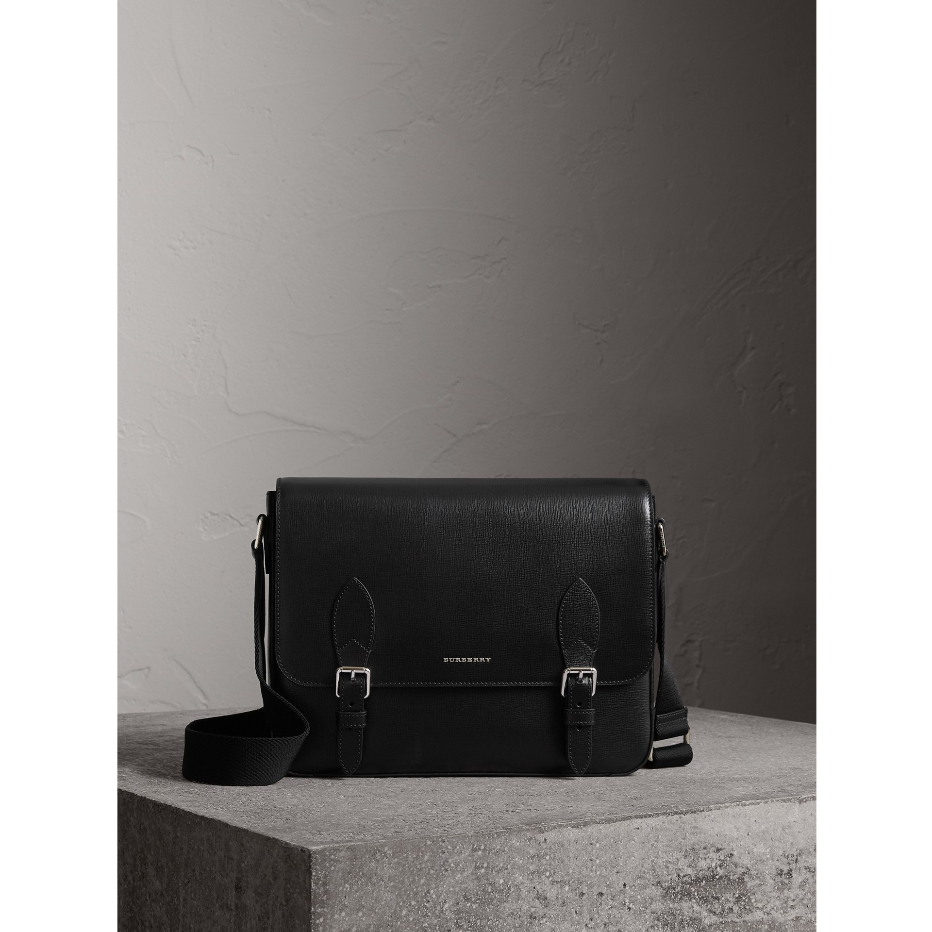 Medium London Leather Messenger Bag in Black Men Burberry United States