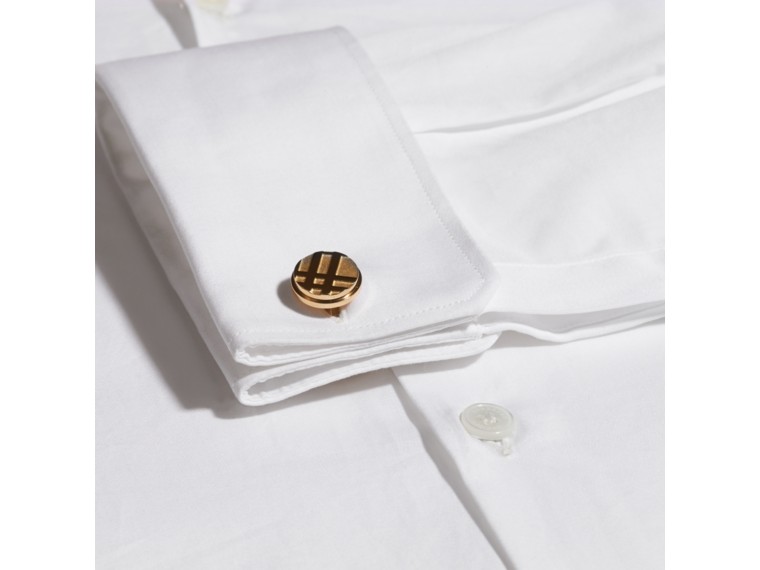 Check-engraved Round Cufflinks in Pale Gold - Men | Burberry United States