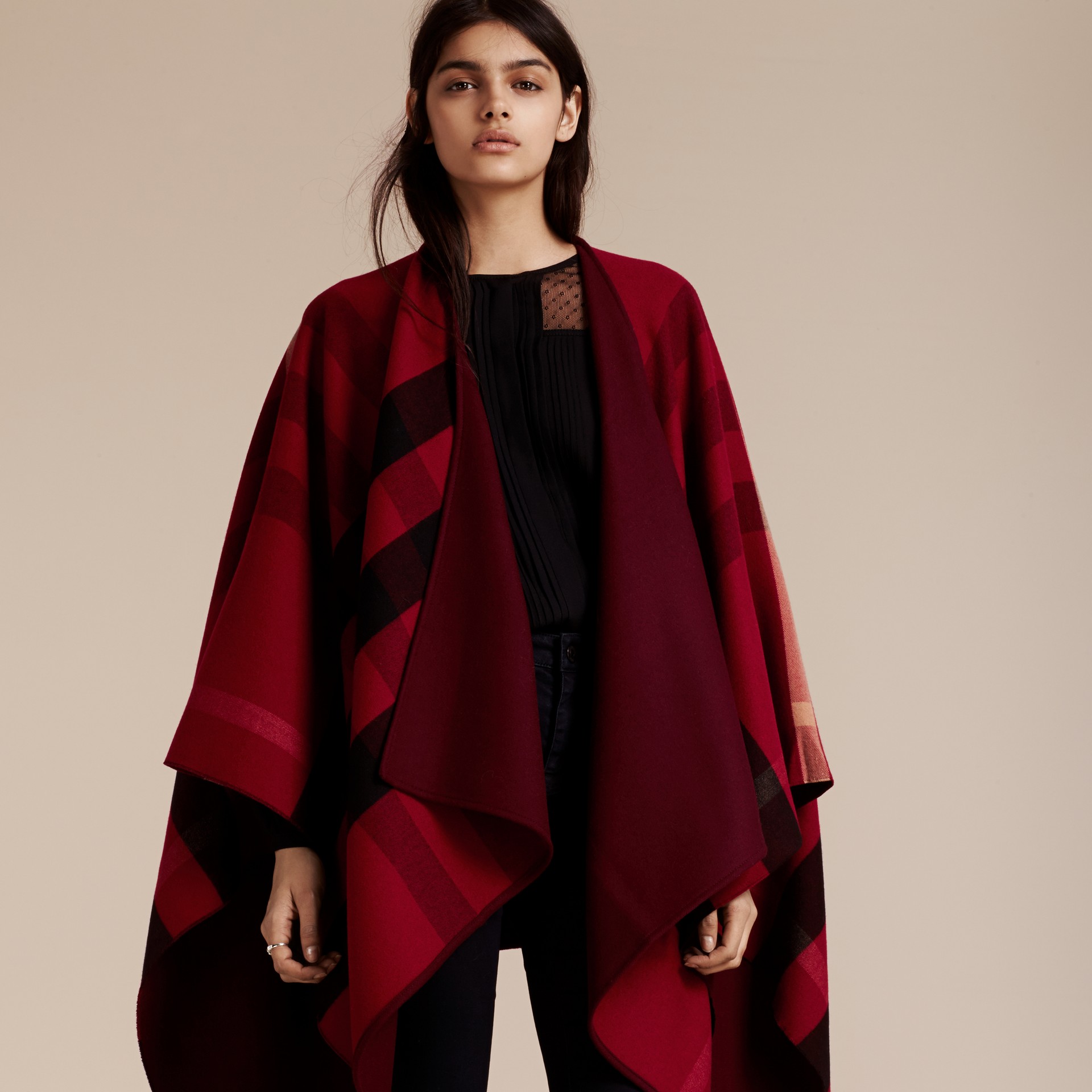 reversible check merino wool poncho in parade reversible check merino wool poncho in parade