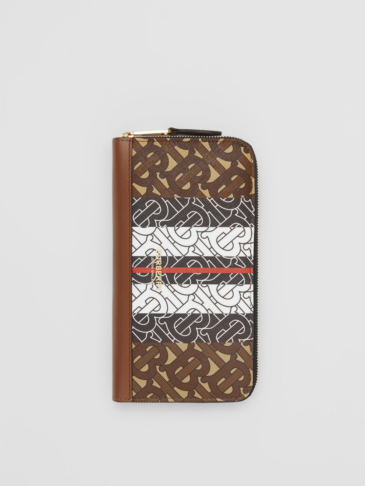 Monogram Stripe E-canvas and Leather Ziparound Wallet in Bridle Brown